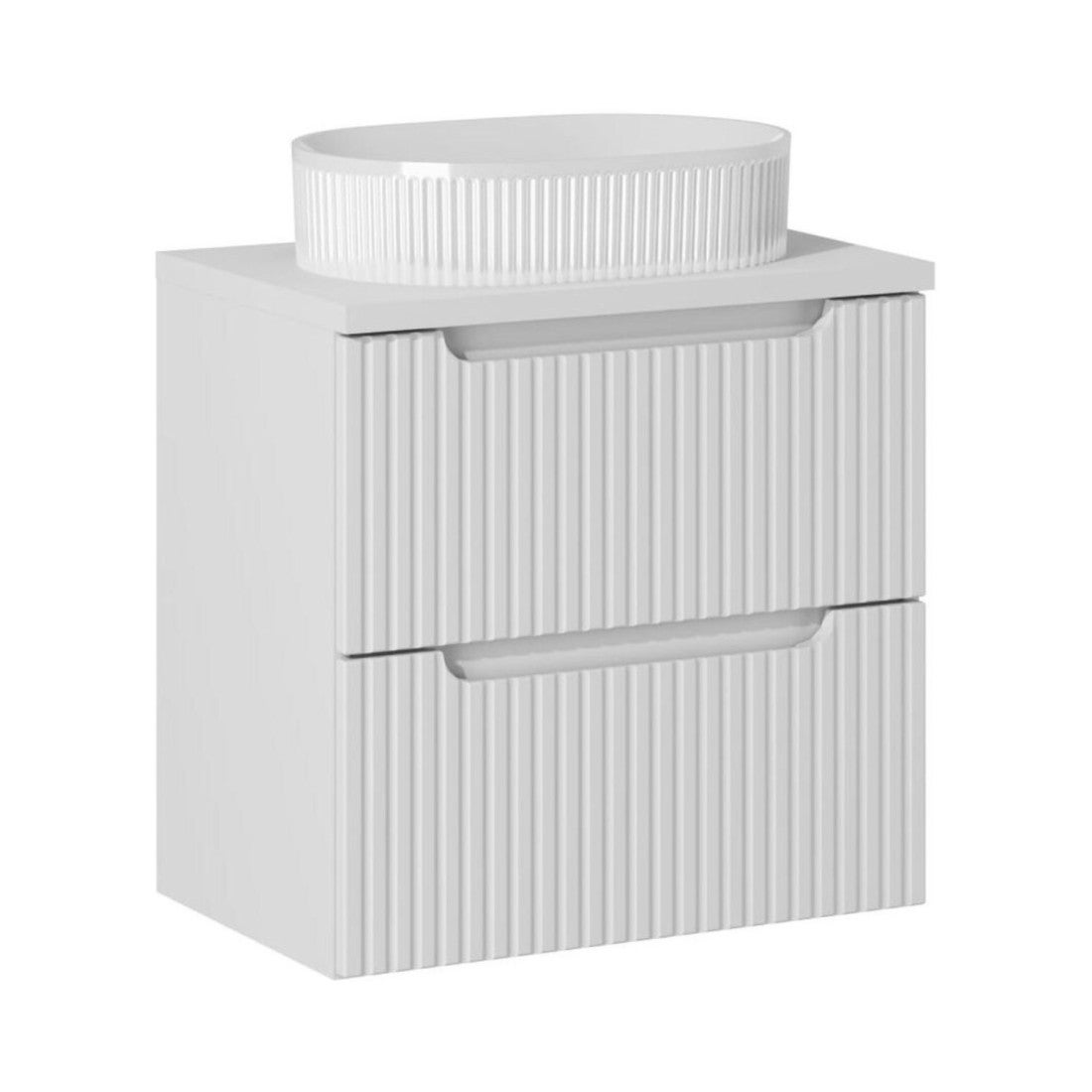Conjunto vano blanco 60cm: mueble bajo lavabo con cajones + encimera para lavabo blanco + lavabo sobre encimera ranurado blanco