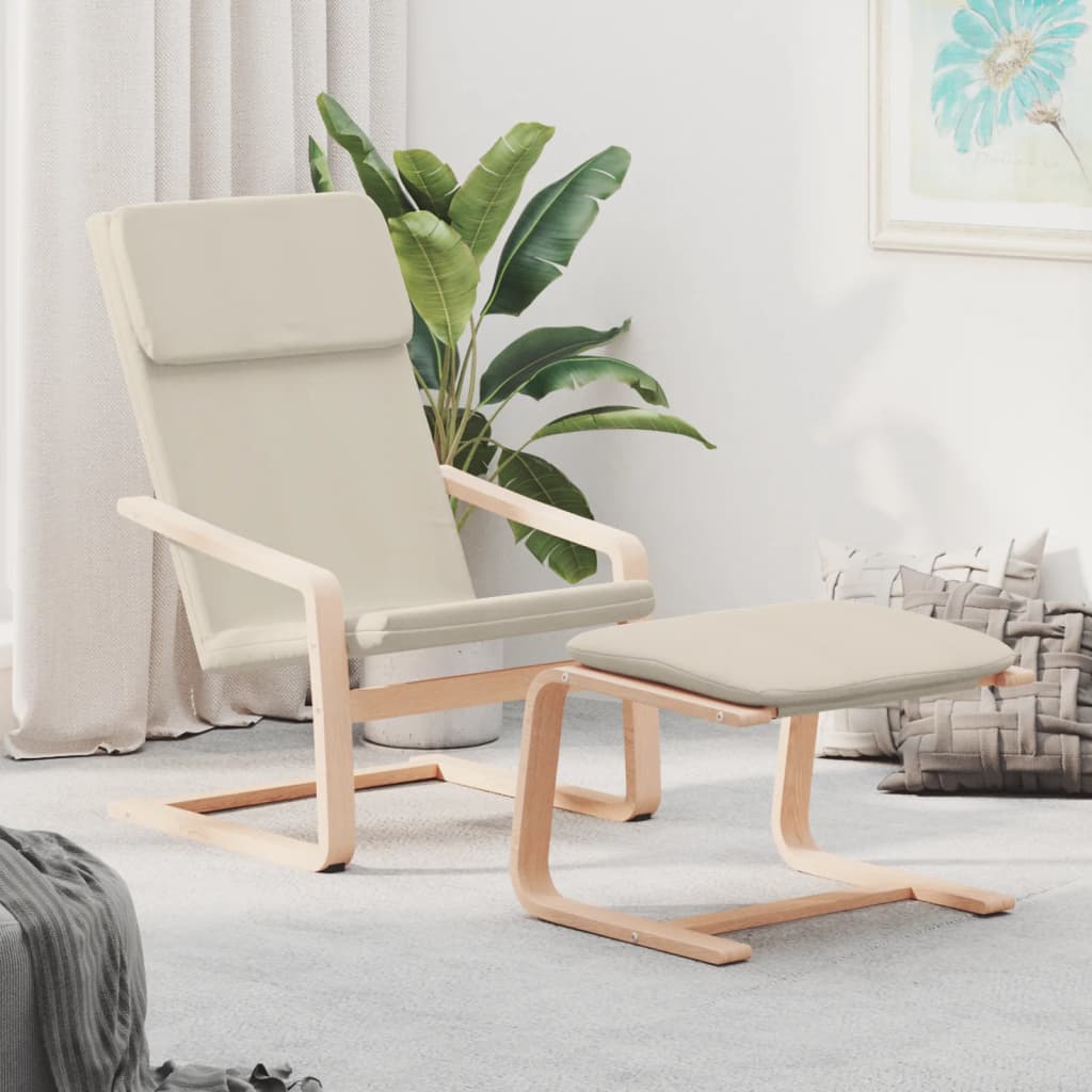 Sillón de relax | silla de relax | silla de relajación con taburete tela color crema cfw785273