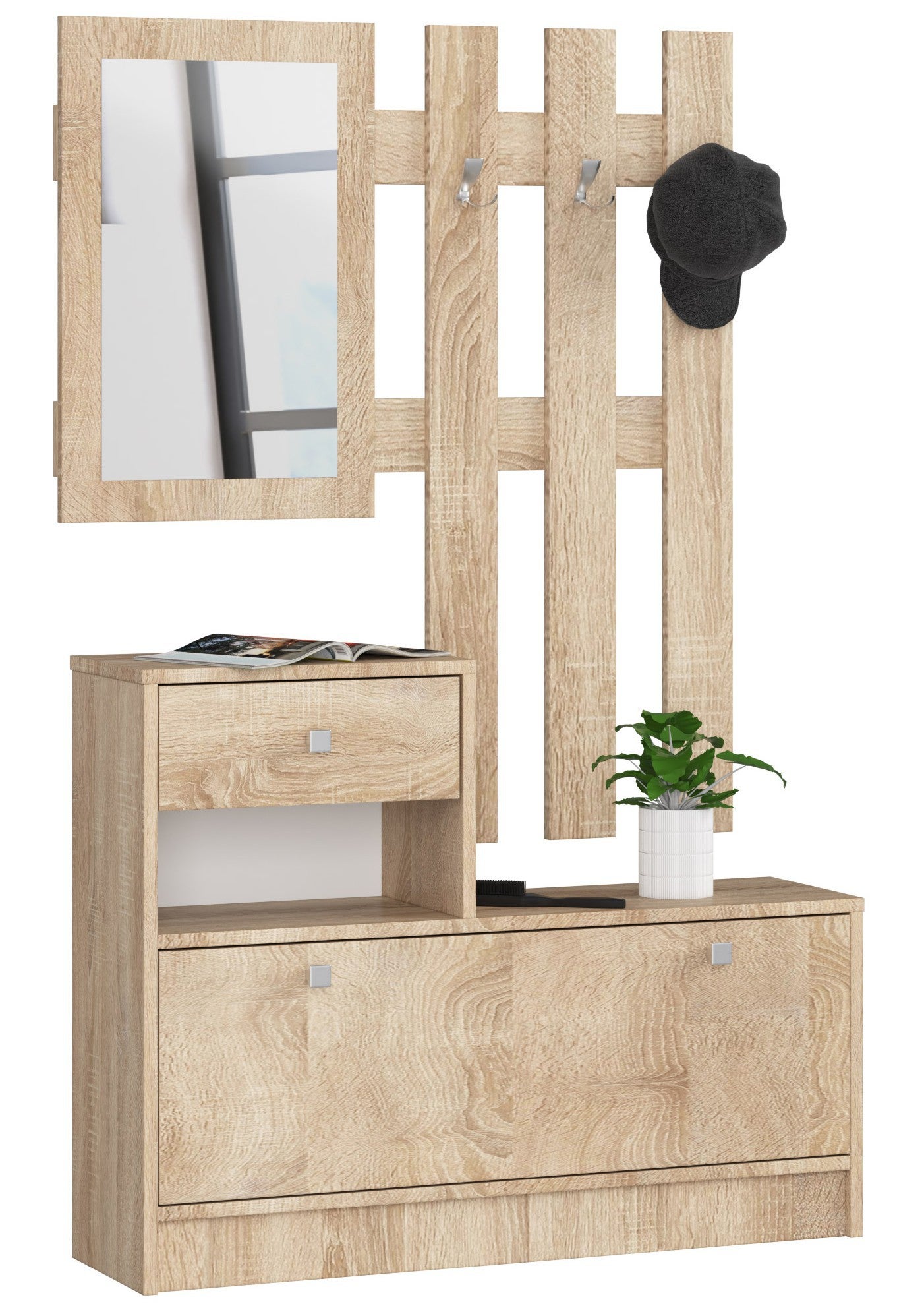 Zestaw mebli z szafką na buty AKORD Dąb Sonoma 90 cm 1 drzwi 1 szuflada kolor Dąb Sonoma mat 2 półki 90x25x170 cm