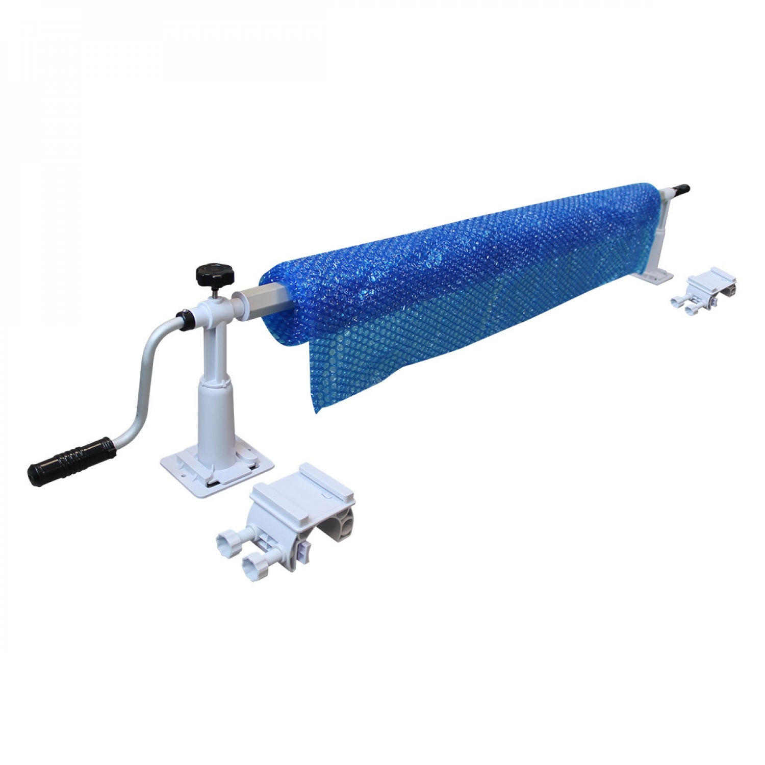 Enrouleur de bâche à bulles pour piscine hors sol extensible de 1.37m à 6.15m avec pinces - Linxor - 2