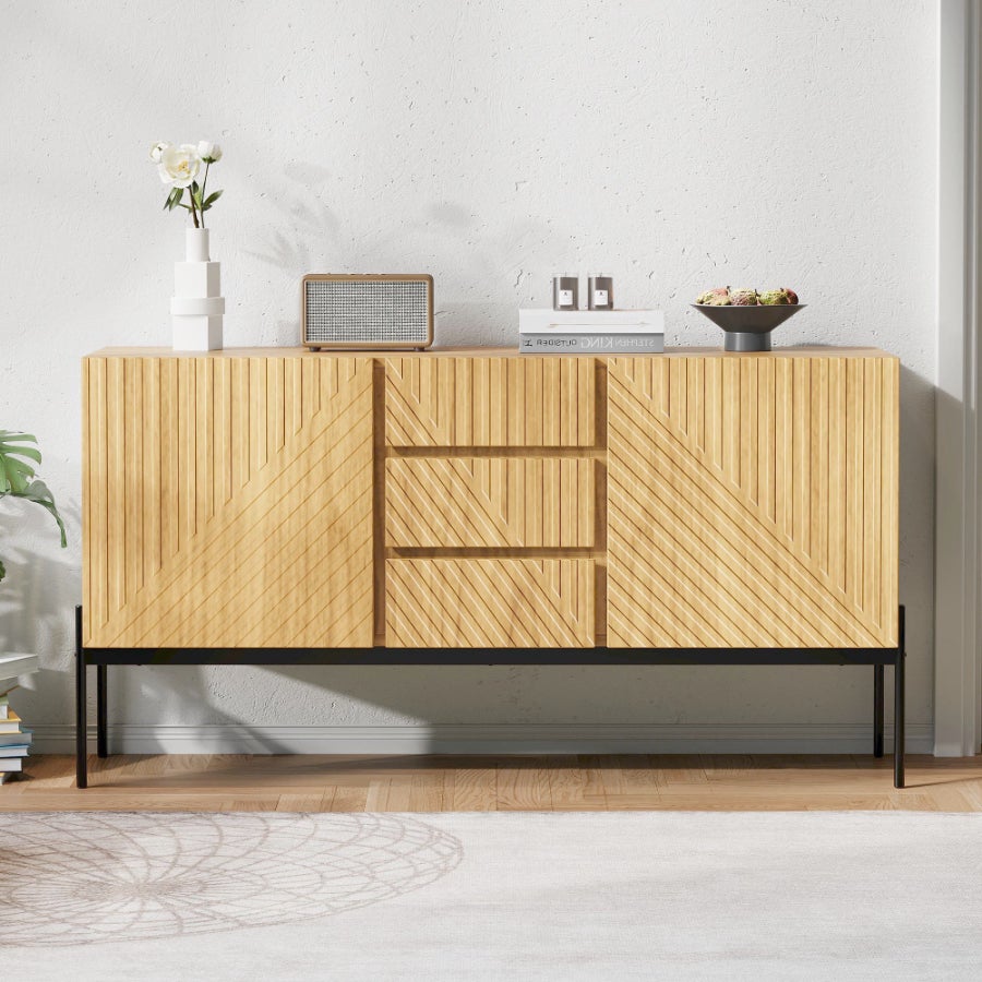 Nowoczesna dwuszufladowa komoda z 3 szufladami, liniowy design i metalowe nogi, eleganckie i solidne przechowywanie