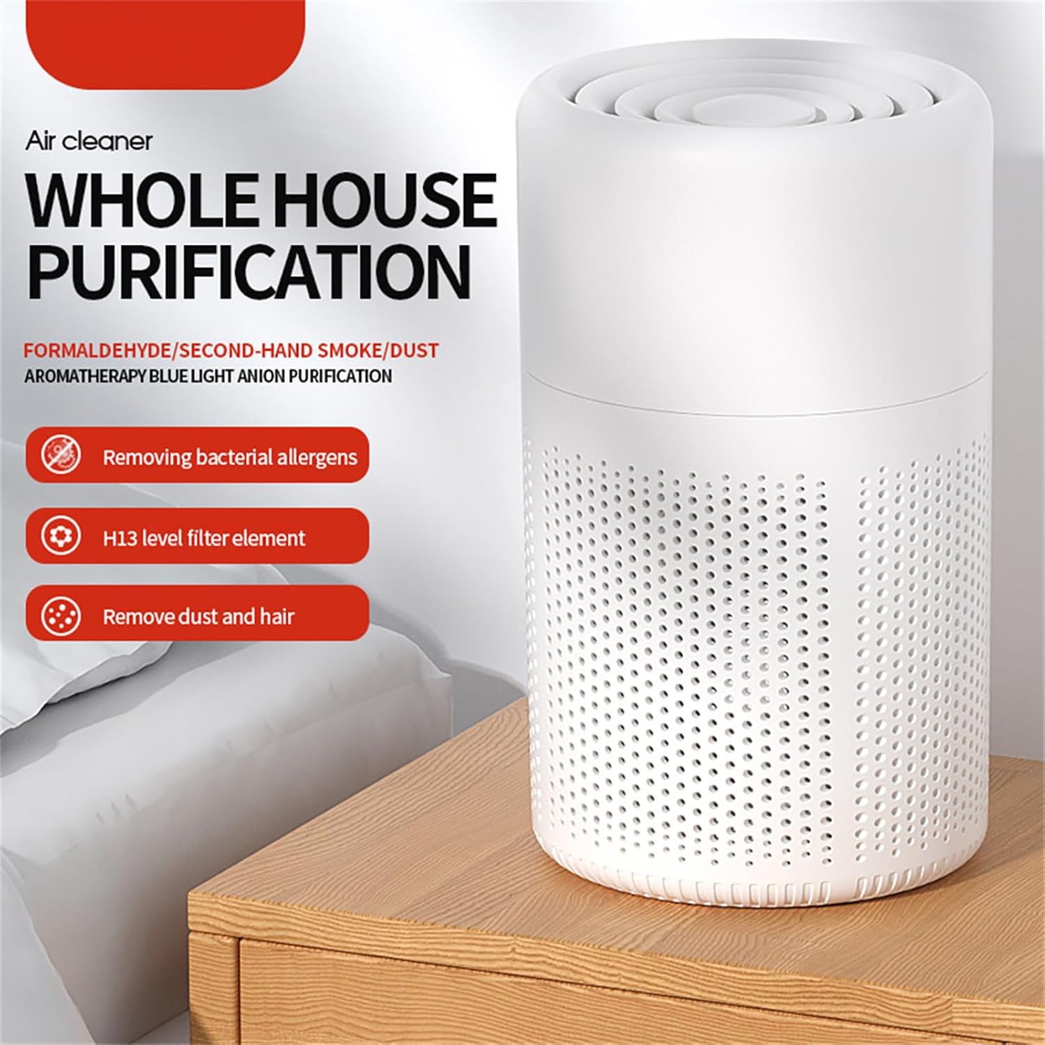 Oczyszczacz powietrza, oczyszczacz powietrza do pomieszczeń, 3-stopniowa filtracja, kompaktowy i przenośny, usuwa dym i zapachy - 7