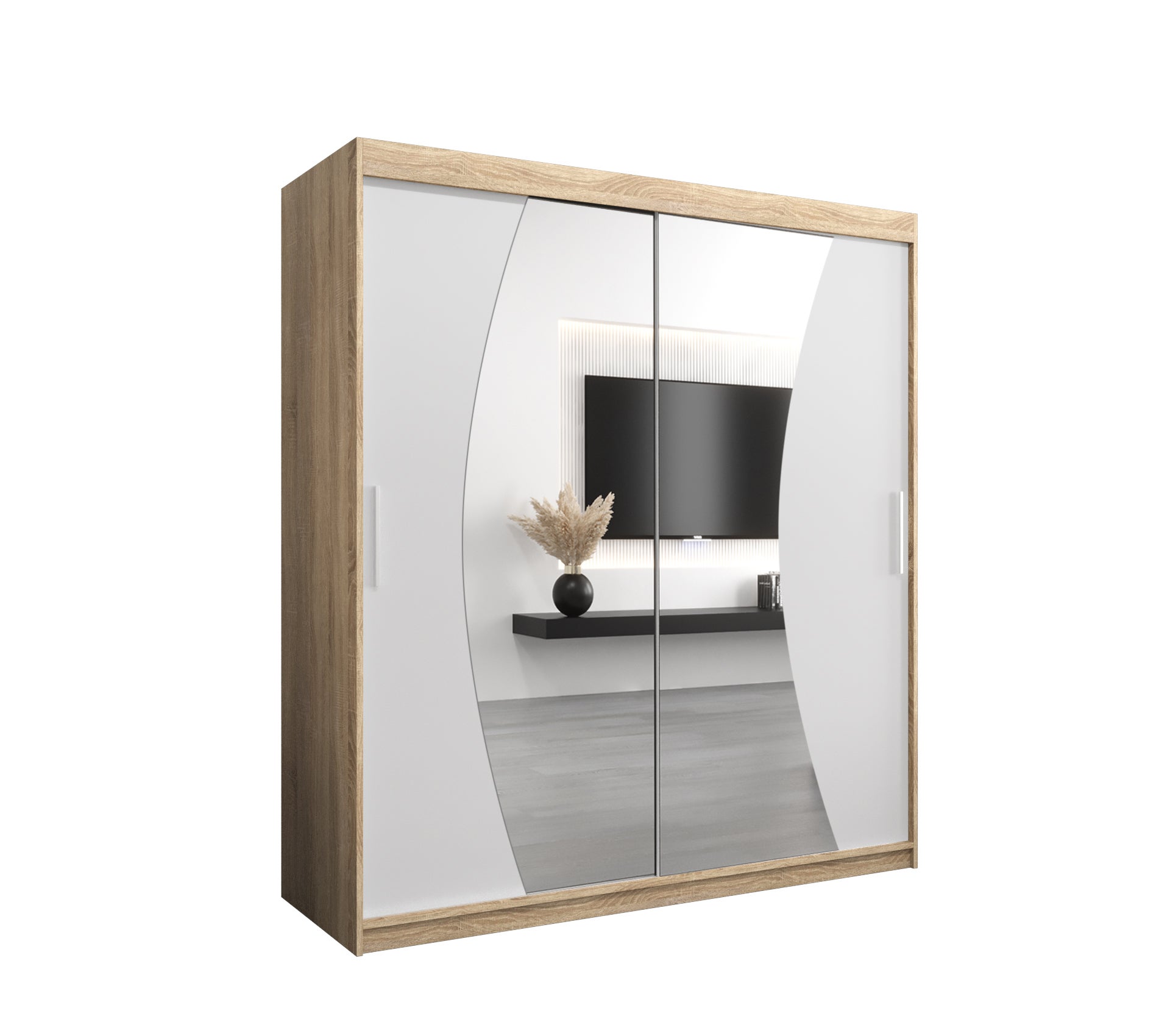 Szafa przesuwna garderoba WAVE 180 x 62 x 200 cm Sonoma + Biały - Abiks Meble