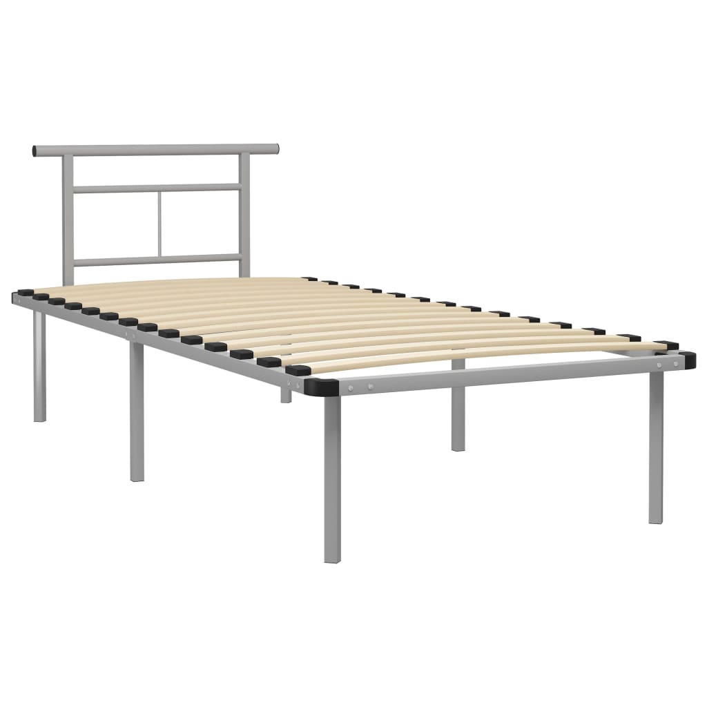 Łóżko Metalowe Szare Rama Łóżka Ze Stelażem Do Pokoju Sypialni 90 x 200 cm