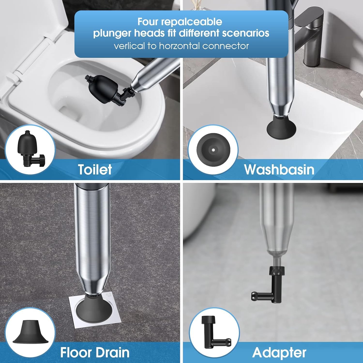 Ventouse De Toilette à Air Comprimé, Déboucheurs, Ventouses Avec Barometre Deboucheur De Ventouses Toilette Avec 3 Tetes De Piston Et Gonfleur Deboucheur Pour Toilettes Evier Baig 89450366