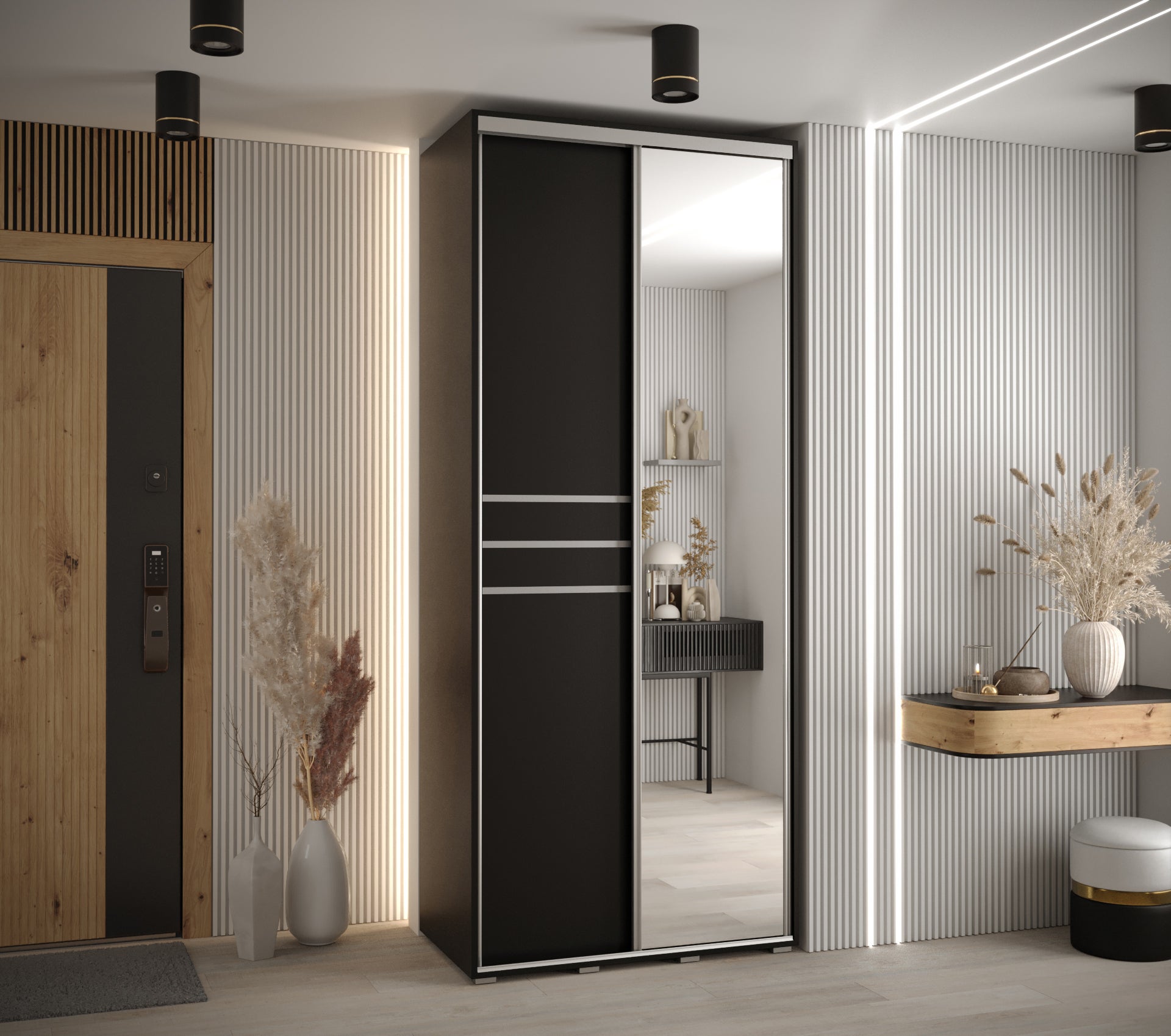 Szafa przesuwna z lustrem wysoka Davos 11 110 x 60 x 235,2 cm czarny + czarny + u. srebrny - Abiks Meble - 2