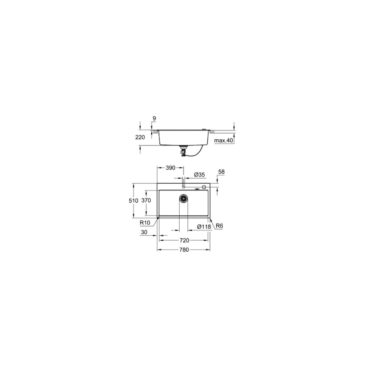 GROHE K700 Evier à poser Rectangulaire Composite de quartz - 2