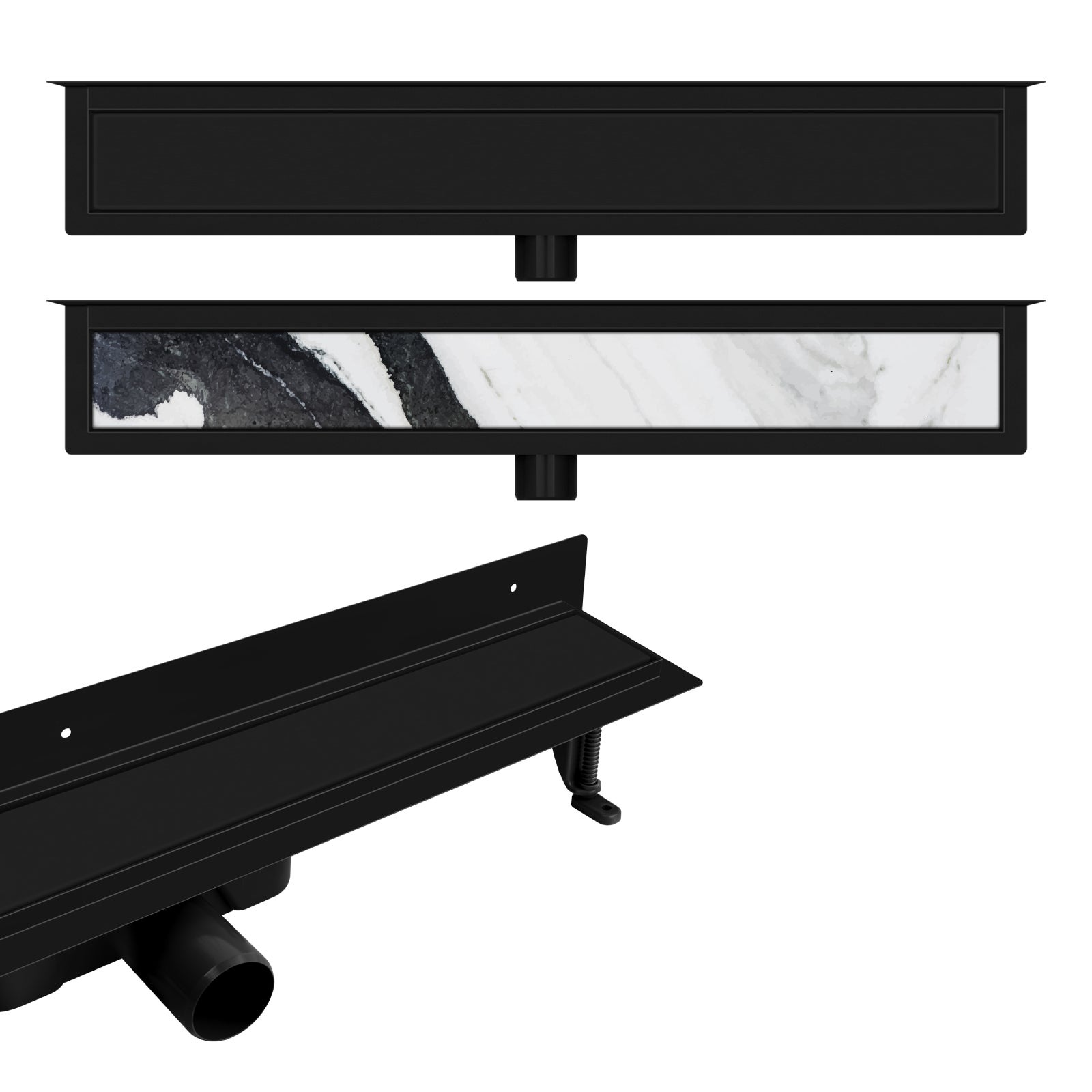 Odpływ liniowy przyścienny Vogi ruszt Duo pod płytkę 70 cm czarny 1 szt.