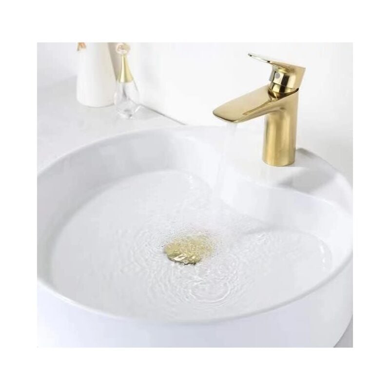 Bonde de lavabo - Pop Up - En laiton - Universel - Sans trop-plein - Pour lavabo et lavabo - Doré - 5