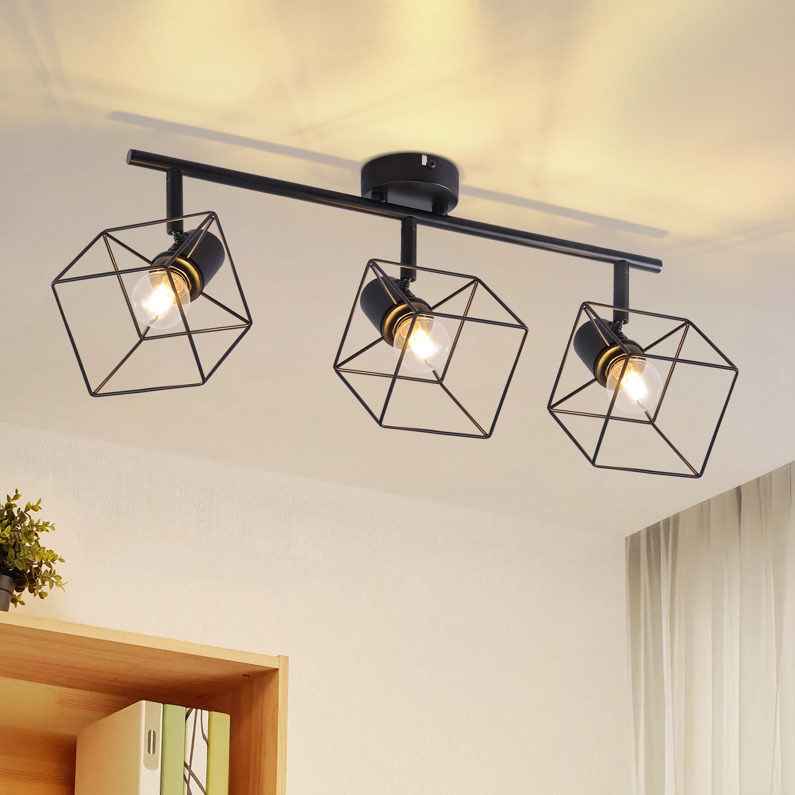 NETTLIFE Czarny Reflektorowa sufitowy E14 350° regulowana lampa sufitowa w stylu vintage, metalowa, regulowana, salon, bez żarówki