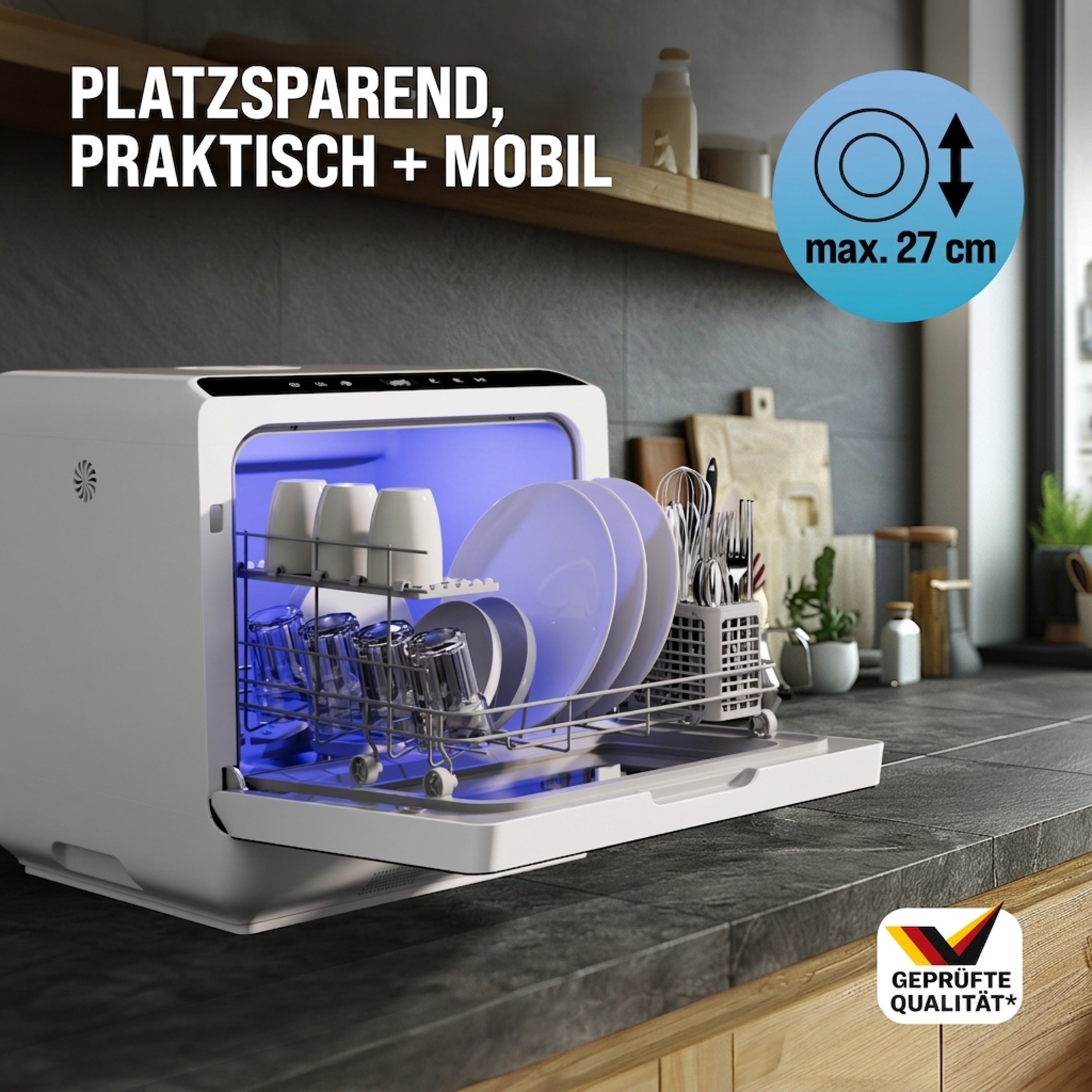 MONZANA® Mini lave-vaisselle Noir-blanc Réservoir d'eau 4,5L lave vaisselle de table 3 couverts App WIFI étudiants couples - 8