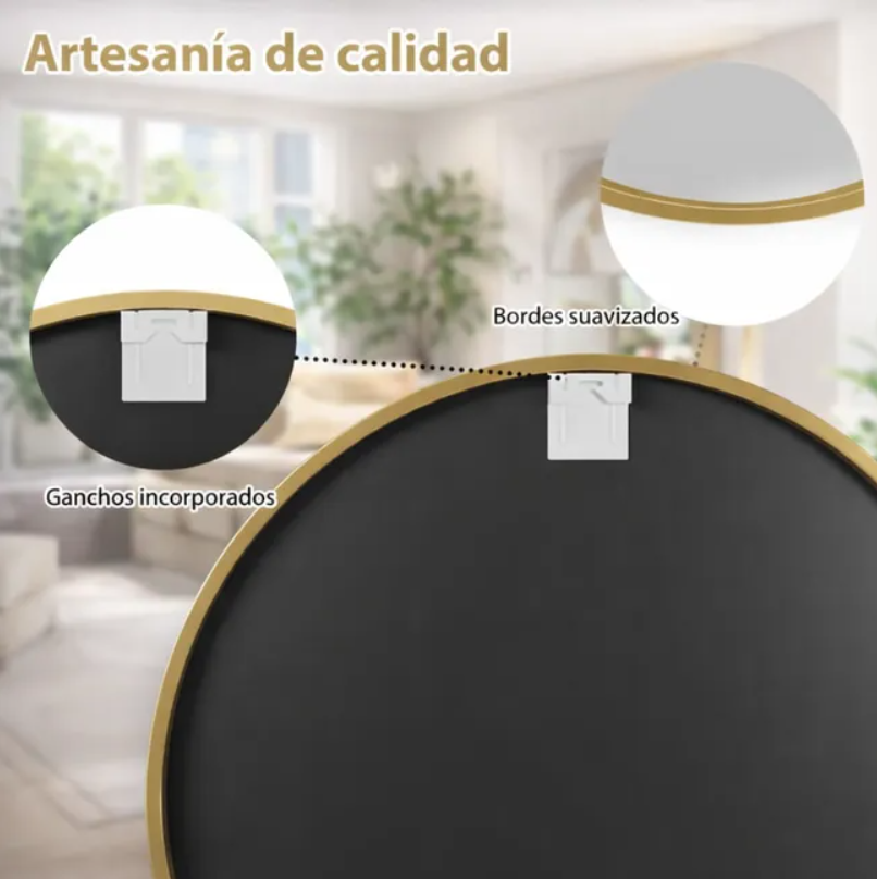 Espejo redondo de pared con marco de metal 80cm, DORADO - Estilo moderno para baño, salón o entrada - 8