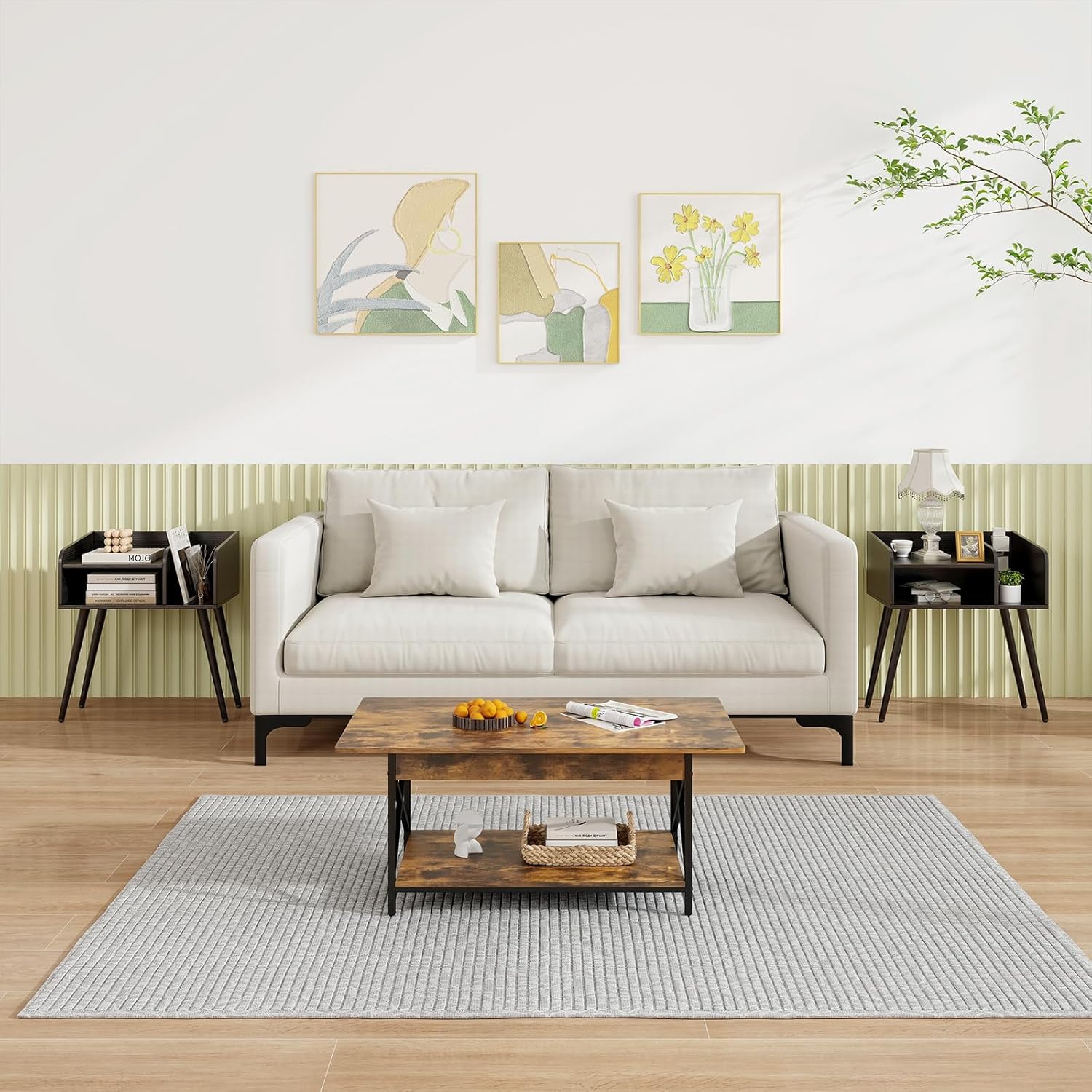 Comodino 50 x 32 x 58cm, Tavolino Moderno con Mensole Aperte, Gambe in Metallo e Poggiapiedi Regolabili, Comò Ideale per Soggiorno e Camera da - 7