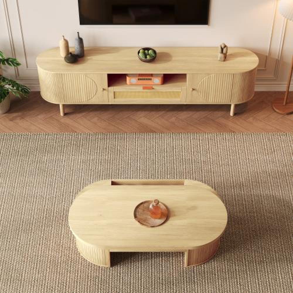 Ensemble salon avec table basse relevable et meuble TV, design moderne, rangements, bords arrondis, vendus séparément - 7