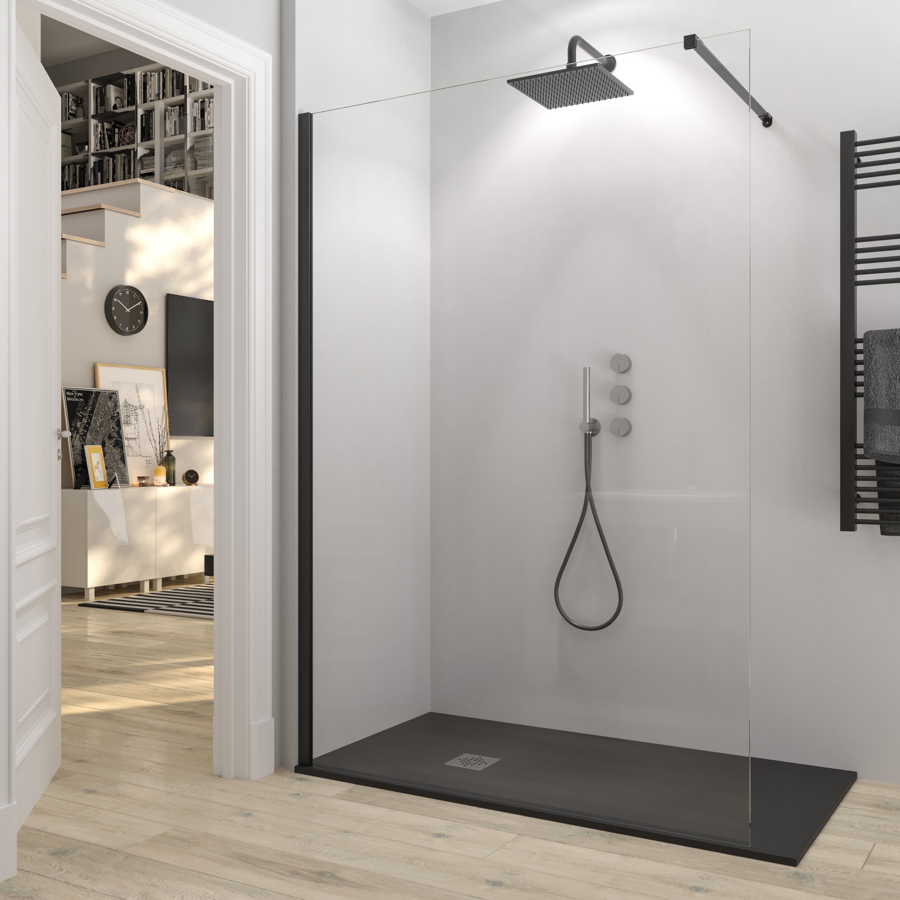 Plato de Ducha de Modelo Roma II – Negro (RAL 9005) 70x140 cm – Incluye Válvula Desagüe y Rejilla - 2