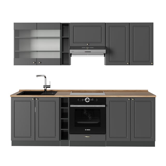 Vicco Cucina componibile Fame-Line, Landhaus antrazit-oro, 235 cm , PL Rovere