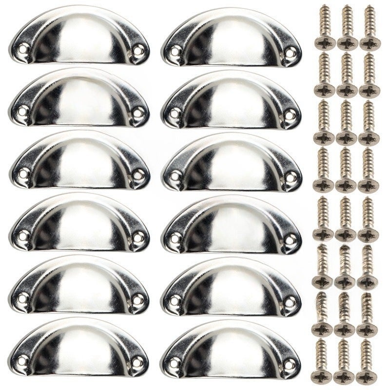 12 uchwytów Shell Cup, uchwyty do szuflad w stylu vintage, klamki do drzwi szafek i gałki, srebrne