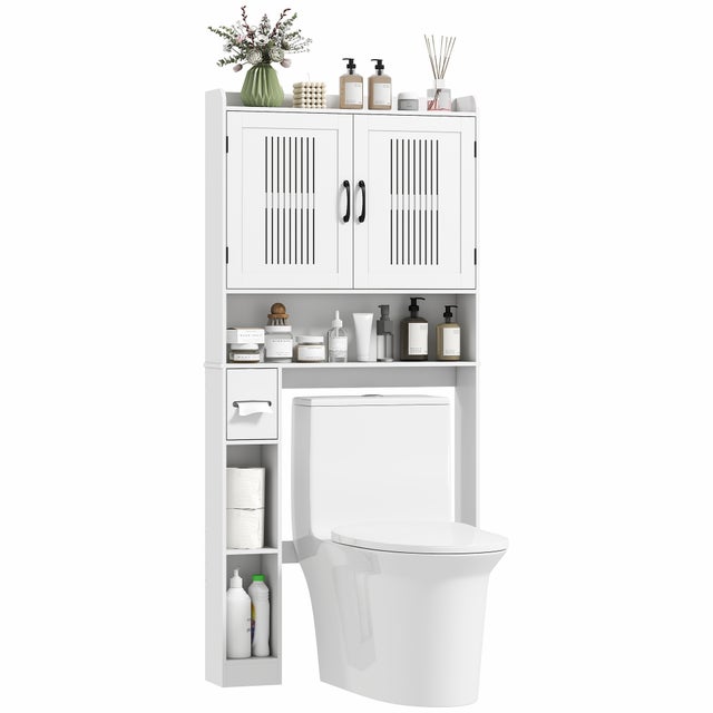 Étagère toilette avec insert, porte-papier, blanche