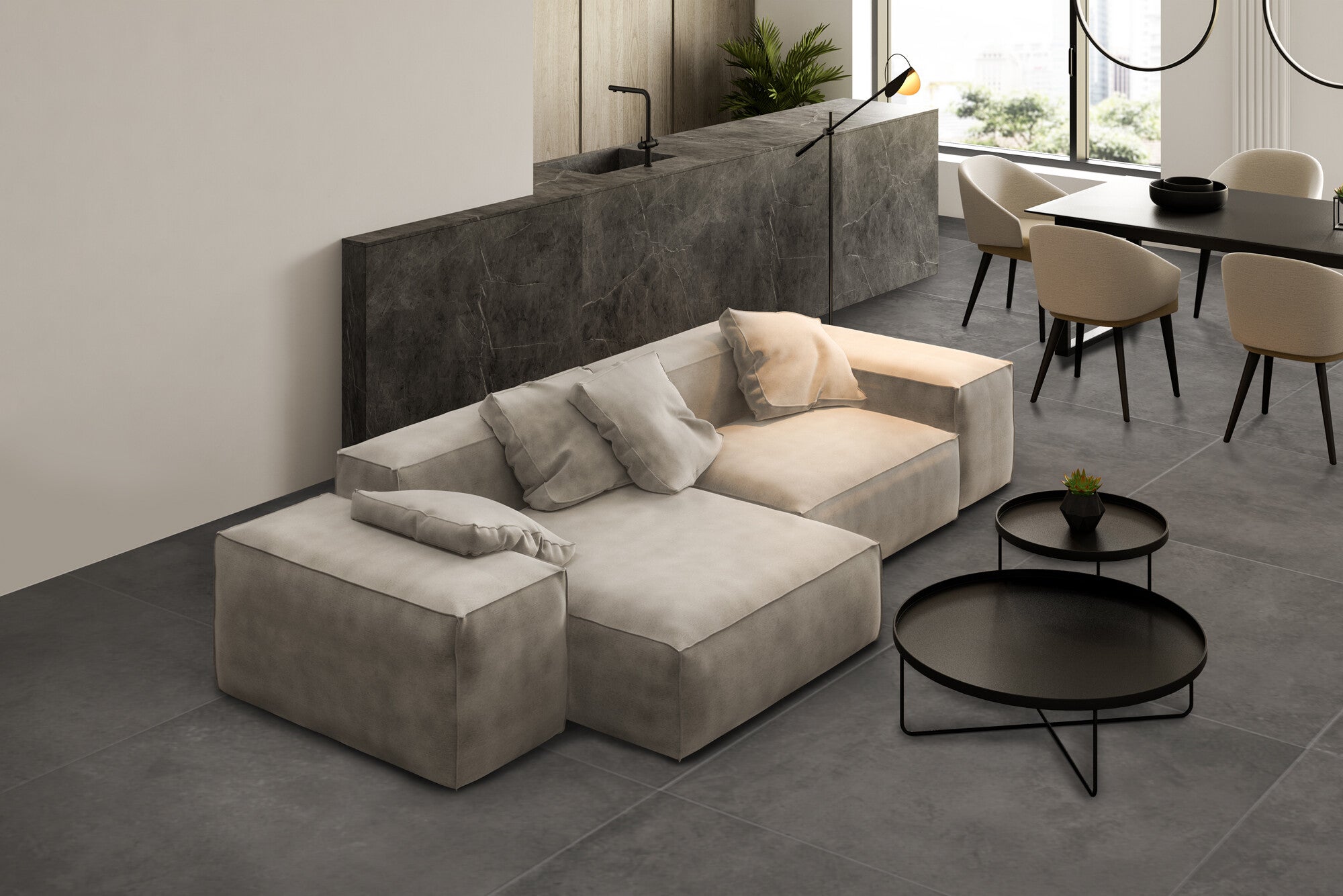 Grès Cérame Effet Béton Ciré Anthracite 60X60 - EPAE673 (Ceramishop.fr) - 2