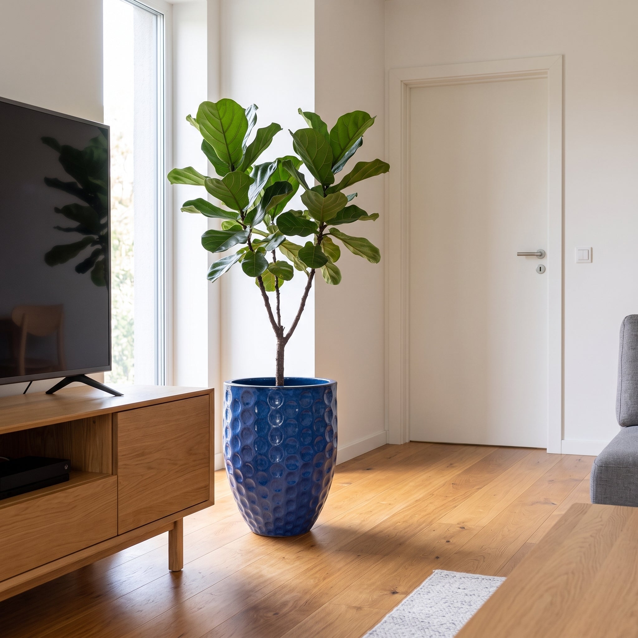 Pot grande taille d'extérieur MEROVEE 42x55cm bleu azur, fait main en terre cuite émaillée, résistant au gel - 5