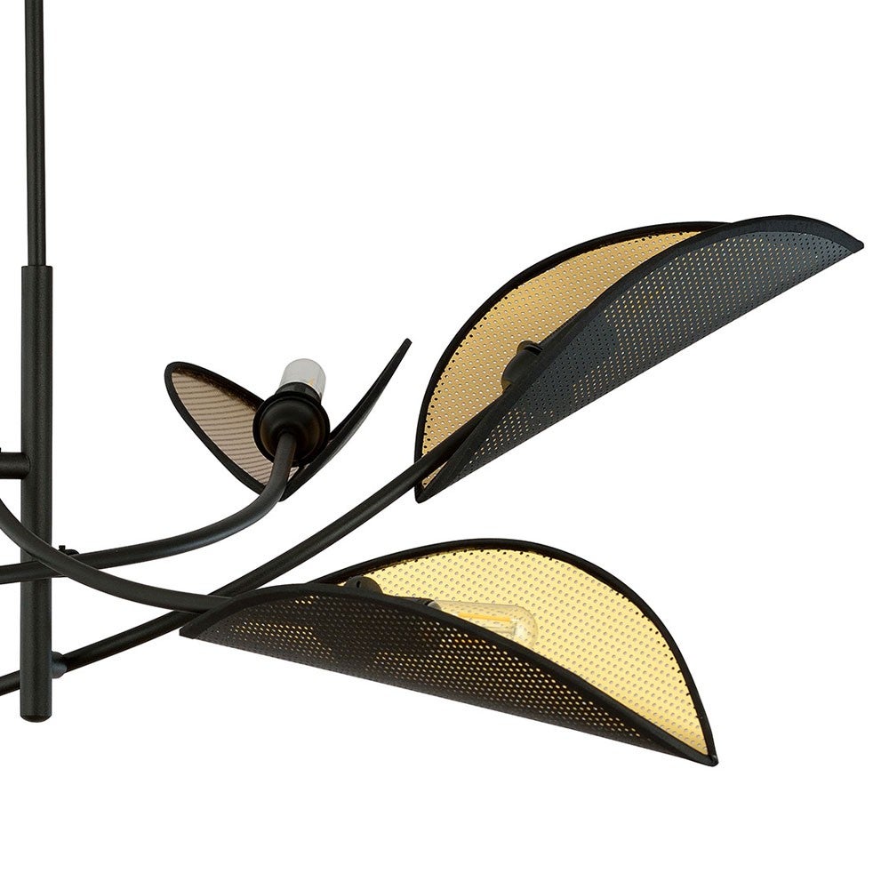 Żyrandol Flik czarny 6 świateł w kształcie liścia 6xE14 ø102 cm - 3