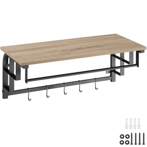 LouMaxx Rusticline Appendiabiti Da Parete In Stile Industriale - Set Con Mensola In Legno Effetto Rovere E Ganci In Ghisa - Porta Abiti Da Montare - 4