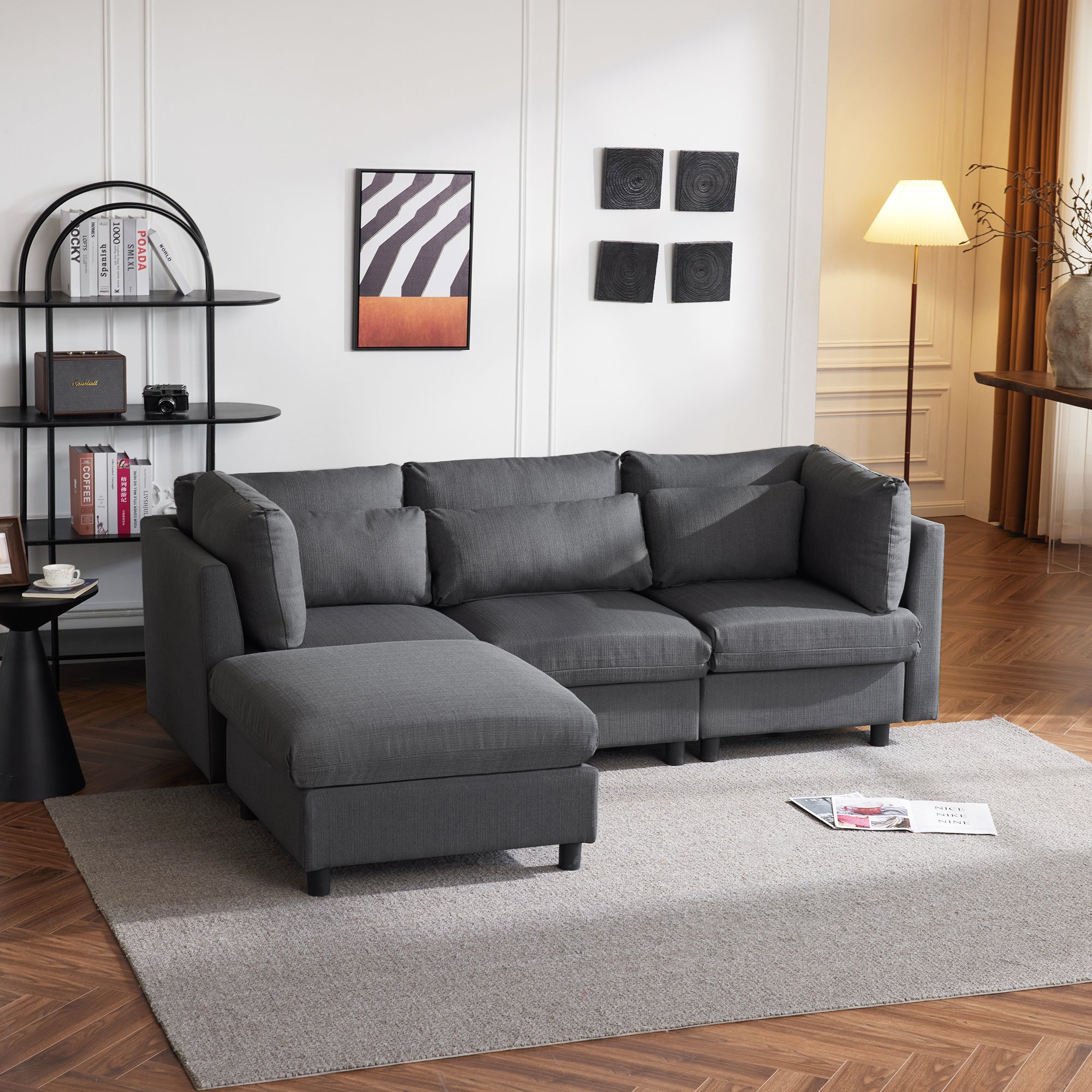 Canapé 3 places - canapé d'angle L avec pouf, mobilier rembourré, adapté pour salon - 2