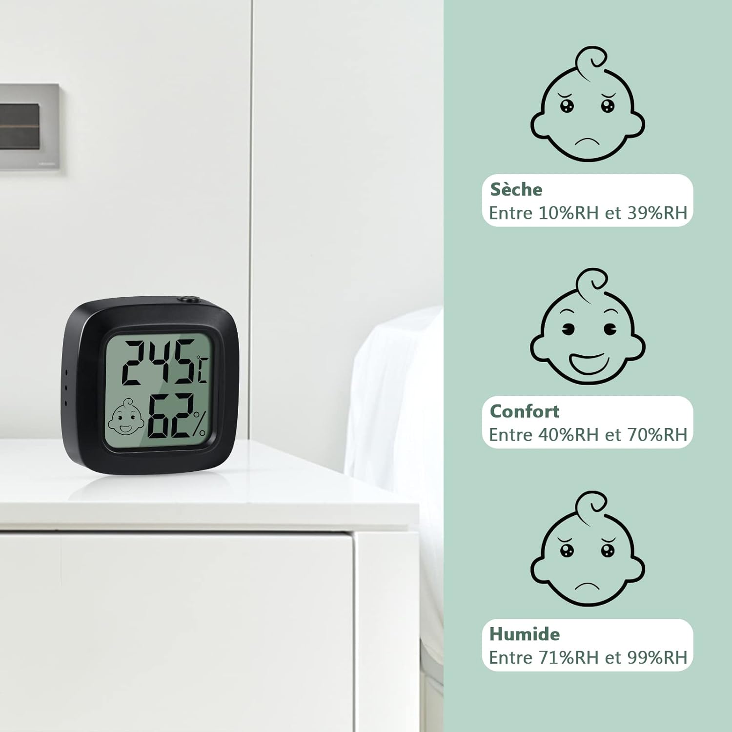Thermomètre Hygromètre Intérieur - Lot De 2, Avec Affichage Confort, Commutateur °C/°F, Pour Chambre Bébé, Serre
