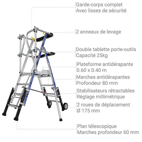 Pirl télescopique de 3 à 4 marches - Hauteur max. de travail 2.95m - 2272960 - 3