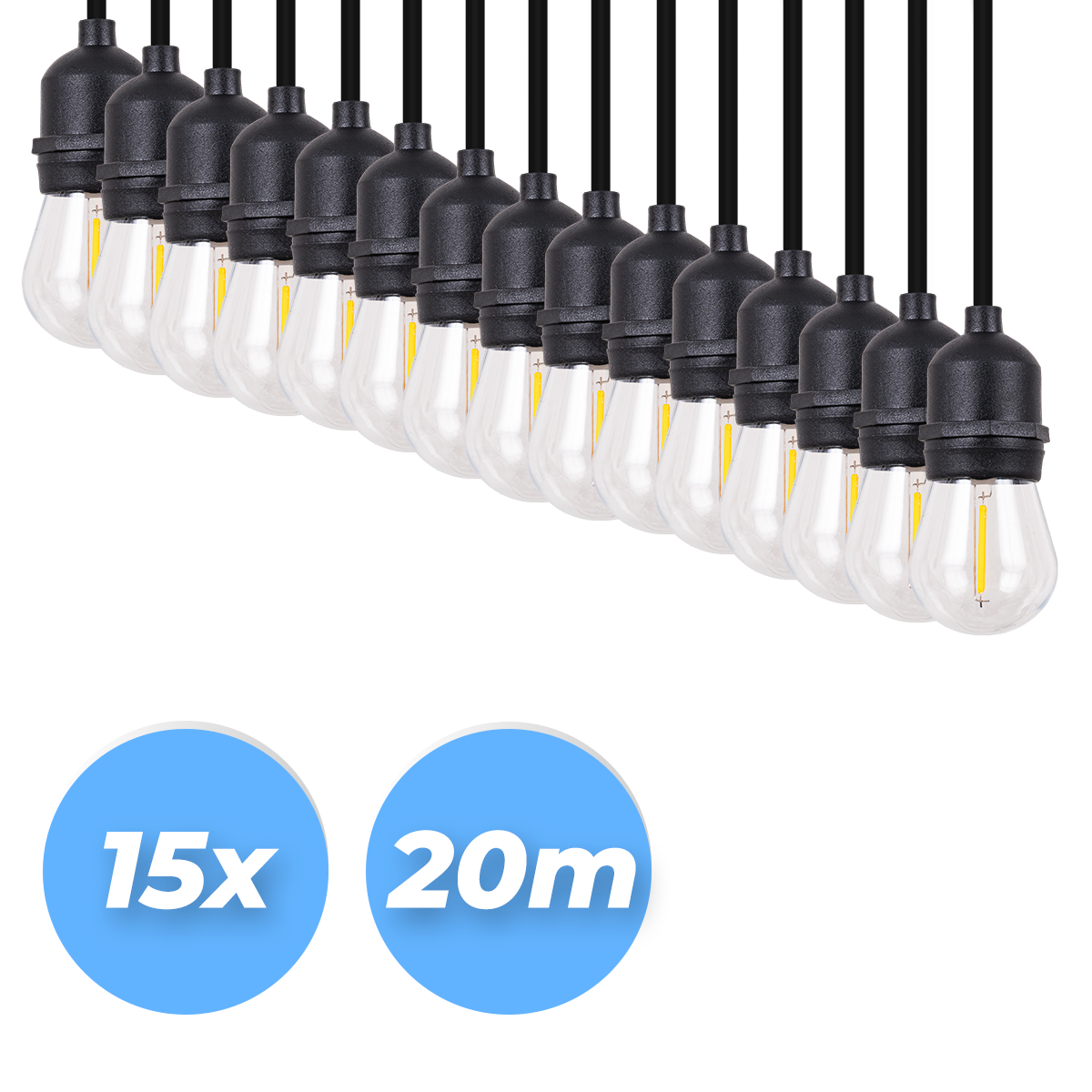 Girlanda świetlna LED ogrodowa 20 żarówek E27 Filament Oświetlenie zewnętrzne 15m Czarne Wodoodporne lampki - LEDHOFF - 7