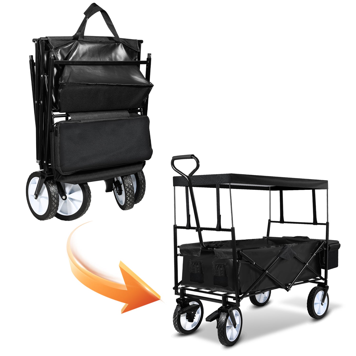 Chariot Pliable avec Toit Chariot de Transport capacité de Charge de 80 kg Noir - 4