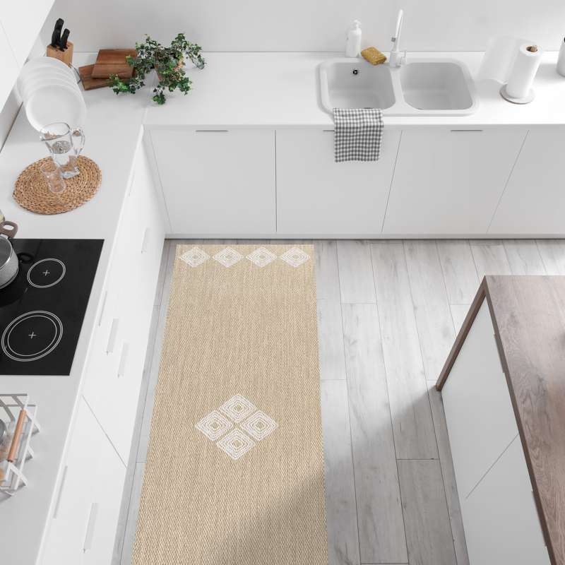 Tapis vinyle tressé Premium de Haute Qualité Tapis de chambre Lavable antidérapant et résistant Deblon Ethnique Blanc 200x290 cm - 7