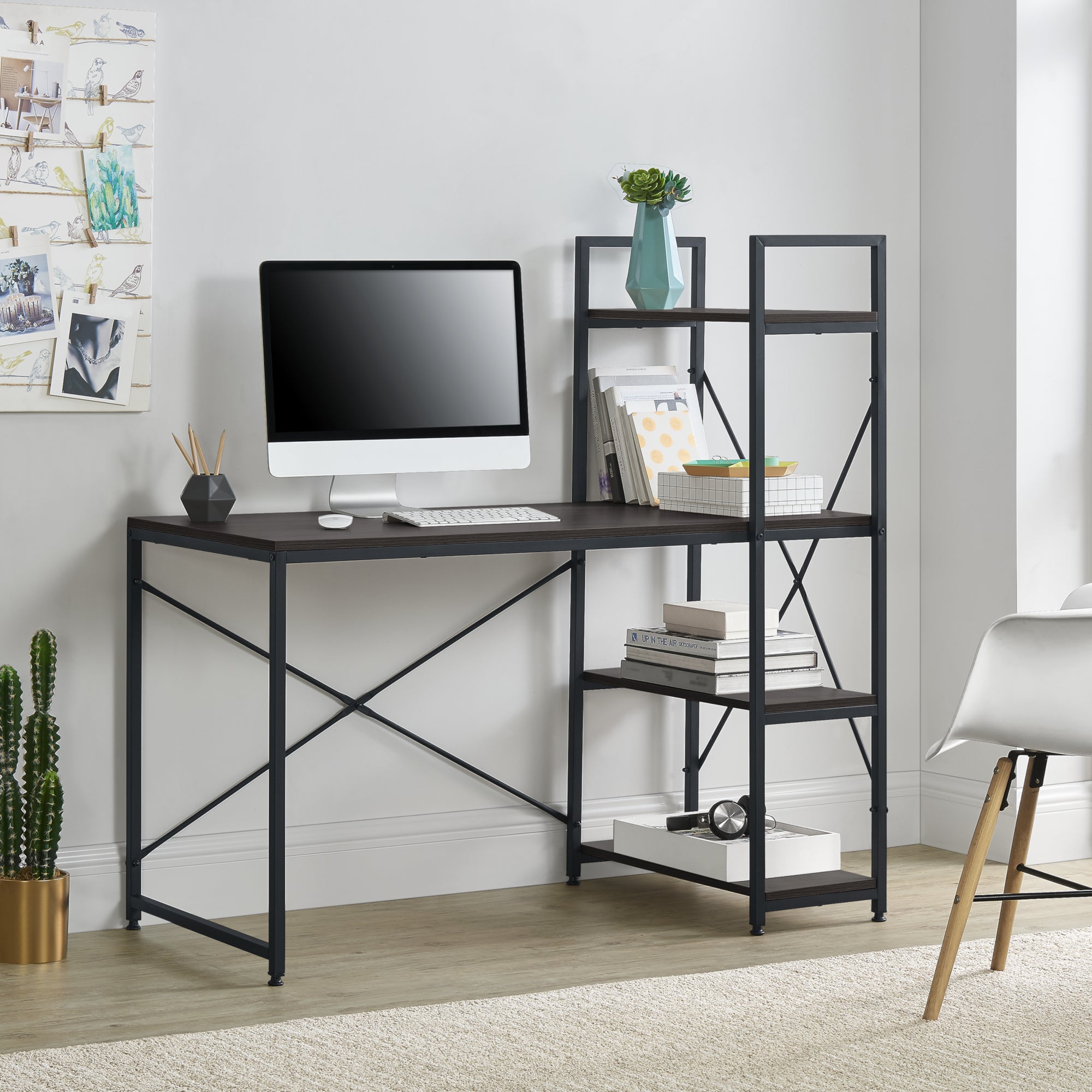 COSTWAY Libreria Da Scrivania Per Computer, Scaffale Da Tavolo Con 4 Cubi E Scomparto Posteriore Aperto Organizzatore Di Stoccaggio Per Scrivania 94 94390310 - 12