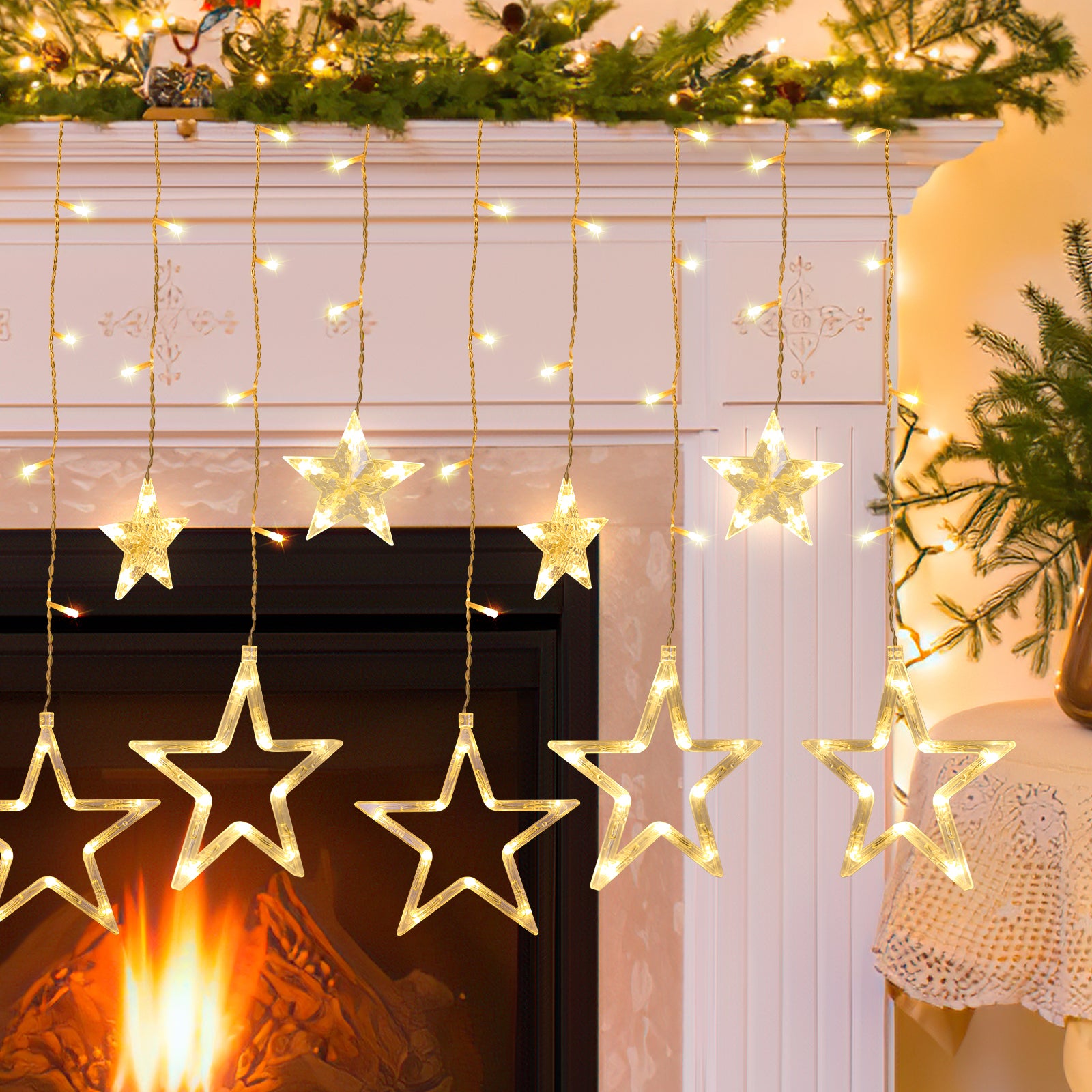 Ghirlanda di stelle 138LED luci di cortina di stelle 8 modalità di illuminazione decorazione interna/esterna di Natale luci di ghirlanda impermeabile - 9