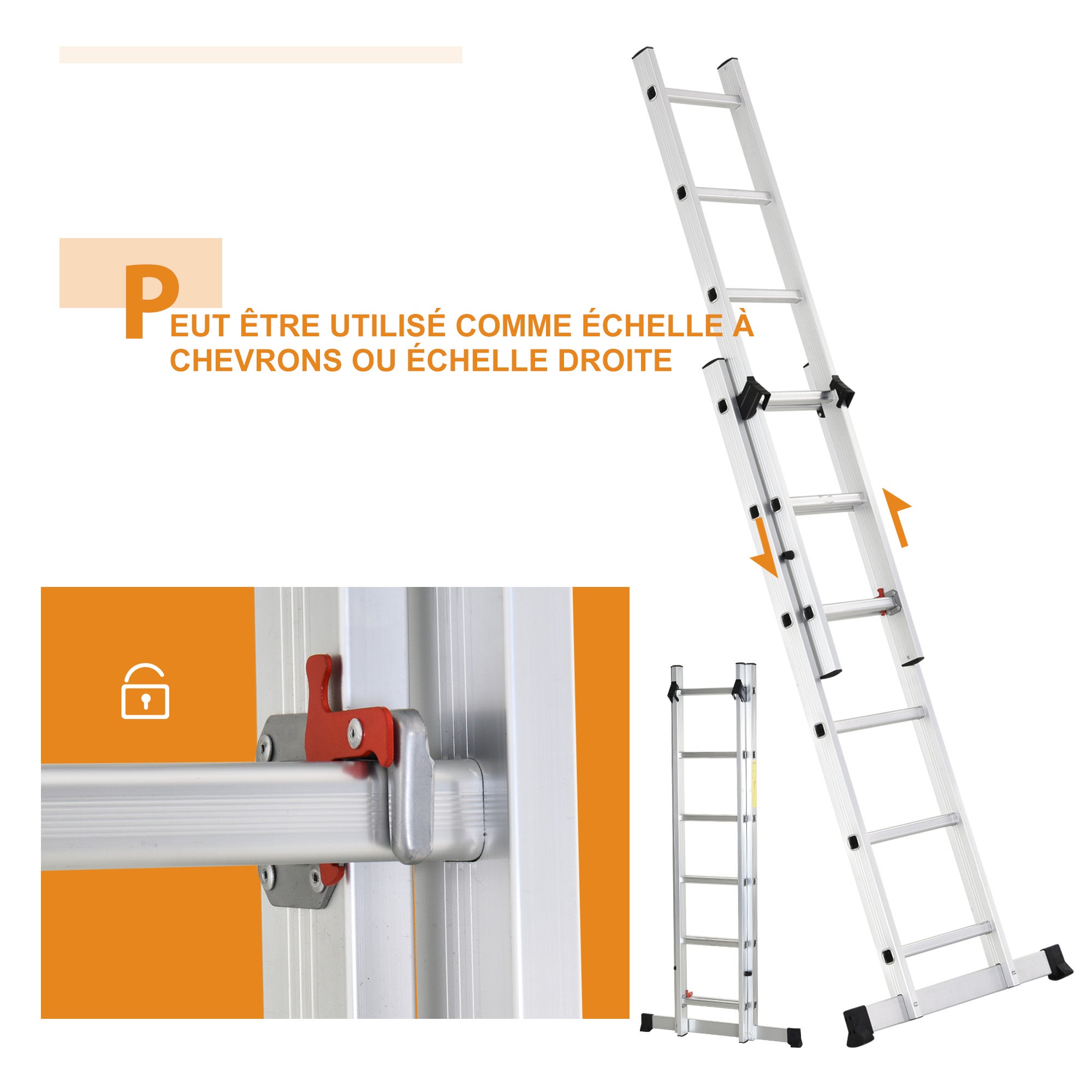 Échelle multifonctions en aluminium 2,5 m, pliable et portable, pied antidérapant, charge max. 150 kg, argent - 6