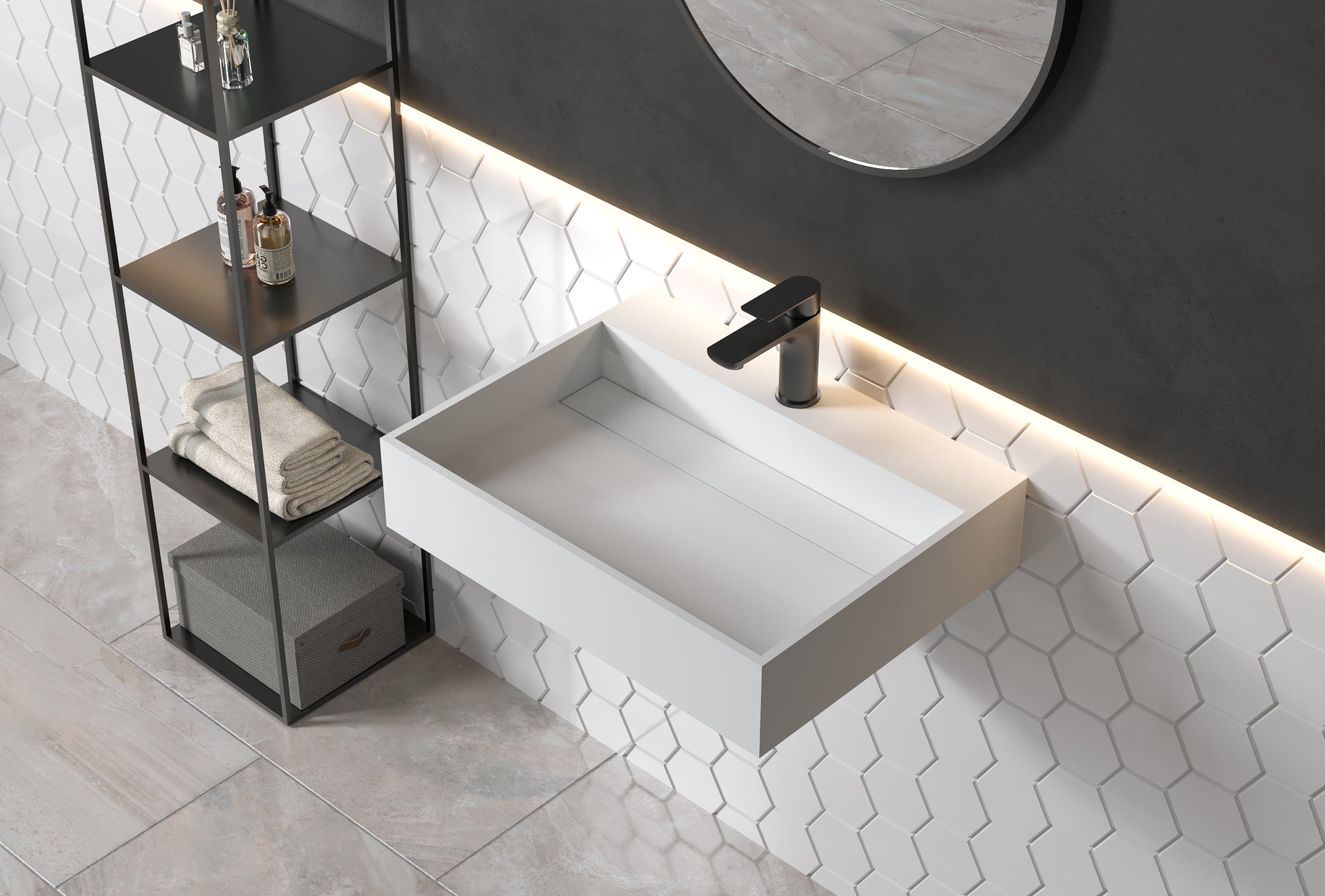 Bernstein Umywalka ścienna PB2080 odlew mineralny – 60x46x13 cm – bały mat
