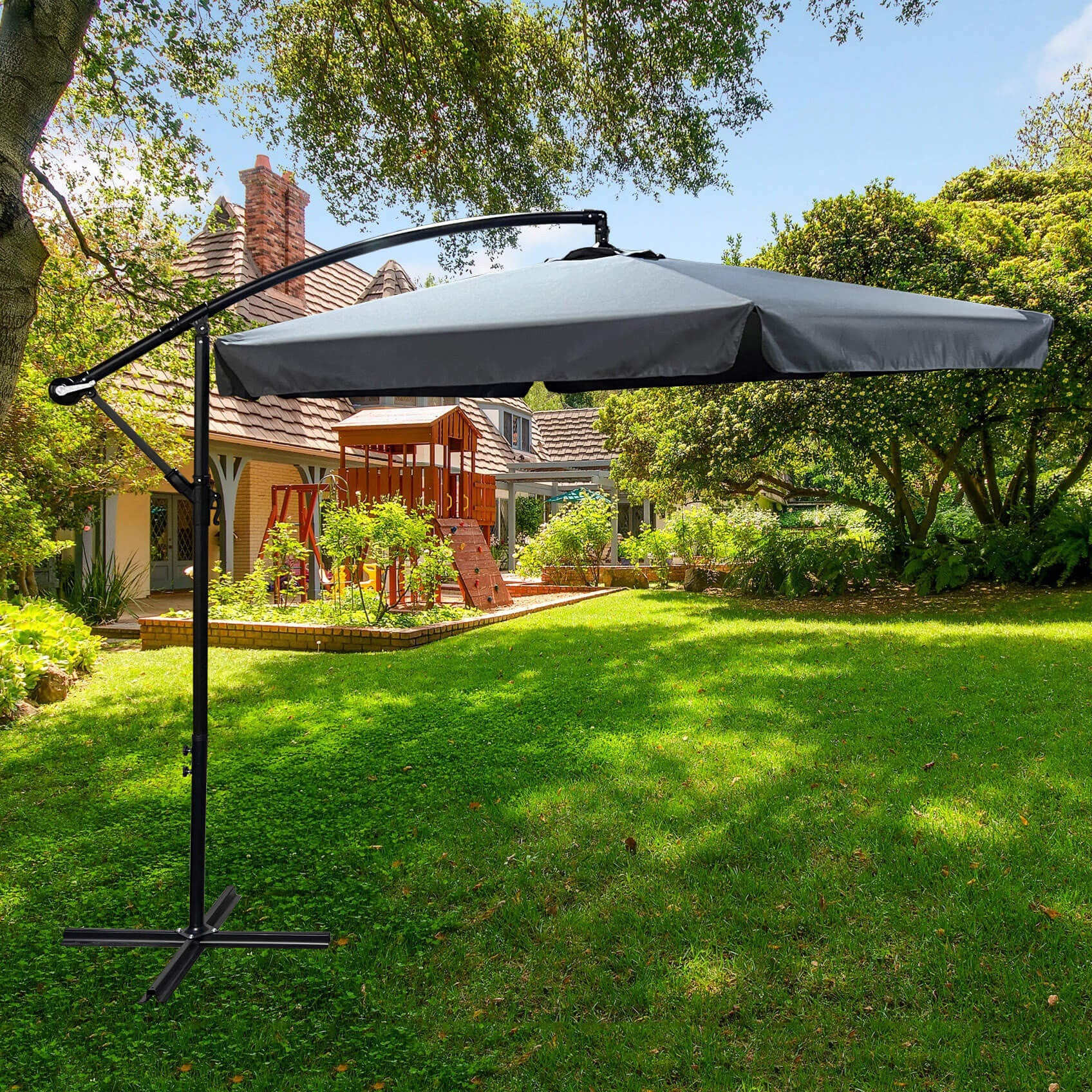 Parasol de jardin et de terrasse CYNIA imperméable en gris foncé, Poids 11,7 kg Dimensions L300 x l300 x H245 cm - 9
