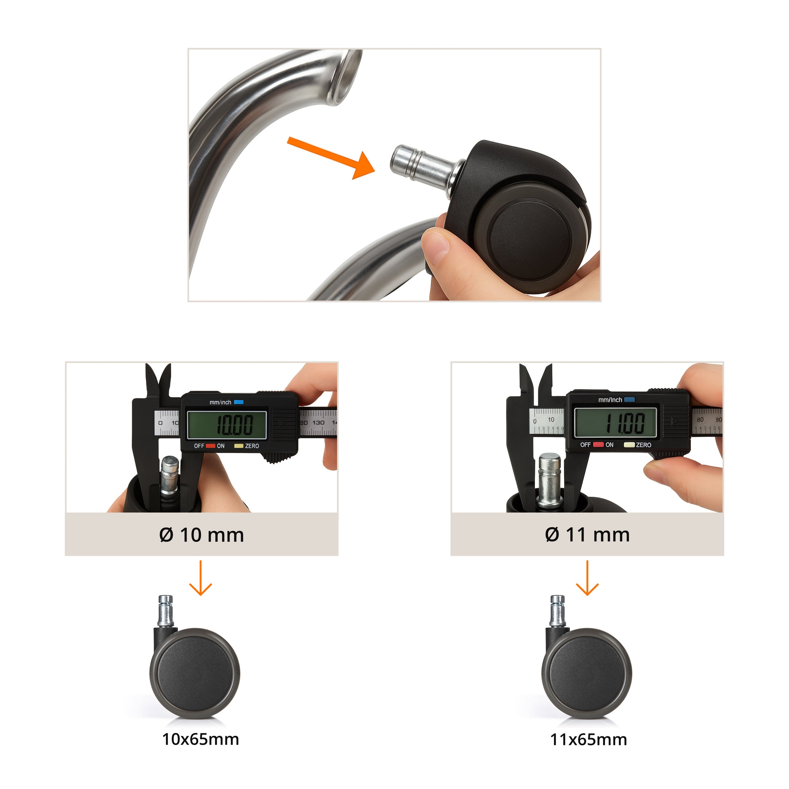 5x rotelle sfrenate ROLO FREE per pavimento duro 10mm / 65 mm - 5