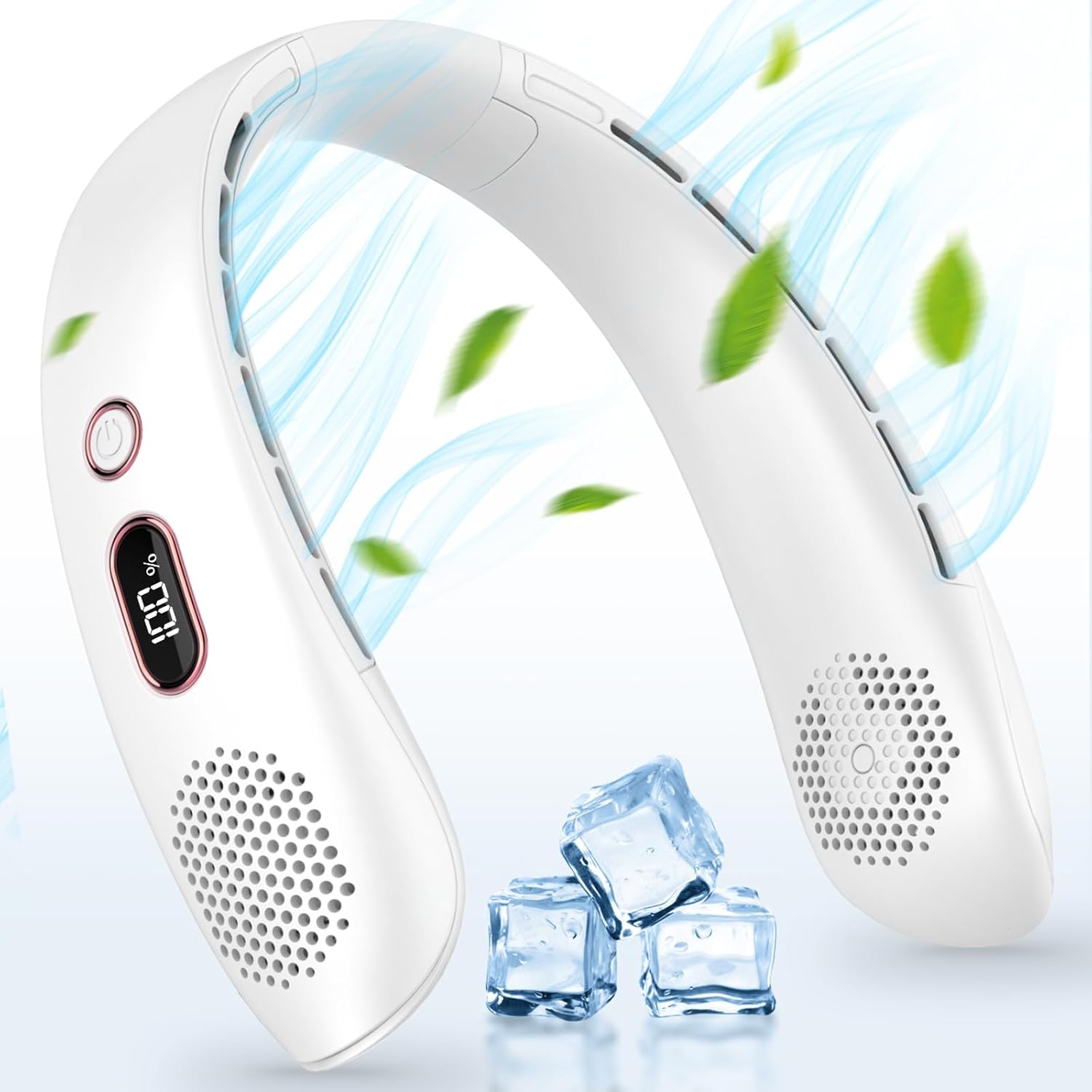 Przenośny Wentylator Na Szyję, 3 Prędkości, Cichy Wentylator Akumulatorowy, Wentylator USB 360° na Szyję z Wyświetlaczem LED, Mini Wentylator