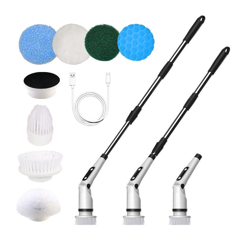 Brosse De Nettoyage Électrique Sans Fil 4500mAh – 8 Têtes Interchangeables – Poignée Rétractable 40-140 Cm – 2 Vitesses – Pour Cuisine, Salle De Bain, Voiture