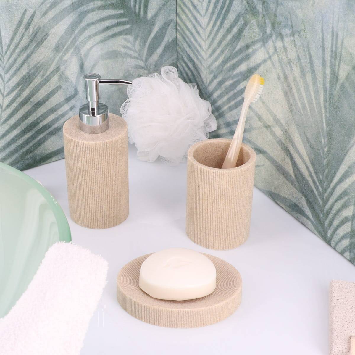 Distributeur a savon strie polyresine 310 ml - naturel - Tendance - 2
