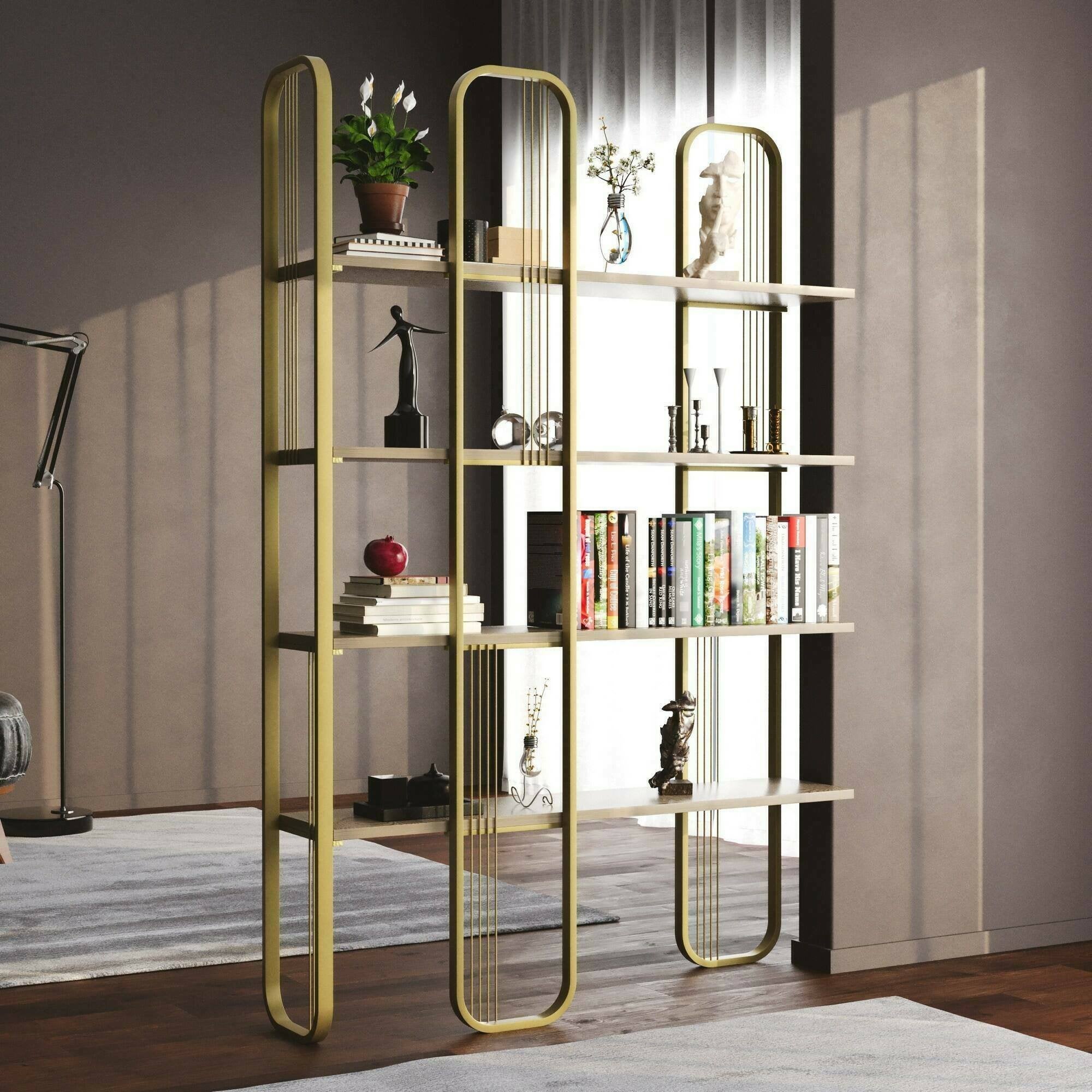 Libreria 5 Ripiani NUMENN Stile Vintage – Scaffale In Metallo E Legno Per Soggiorno, Camera, Ufficio - 2