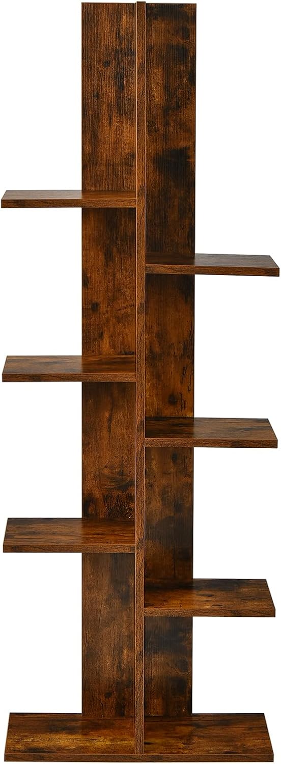 Bibliothèque 4 Niveaux Makastle 40x30x152 Cm - Bois D'ingénierie Couleur Vieux Bois, étagère Ouverte Pour Salon, Bureau
