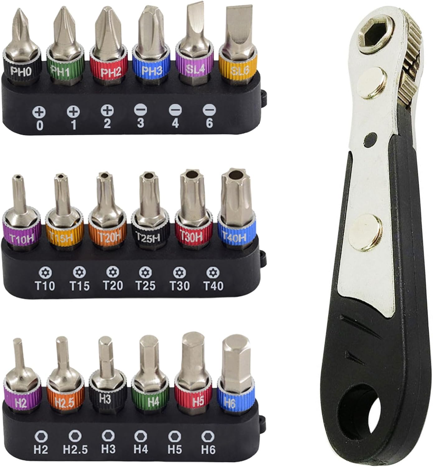 SoundZero 25 Pièces Clé à Cliquet Magnétique, Tournevis 1/4 Mini Clé à Cliquet, Décalé Réversible Pour Gadgets