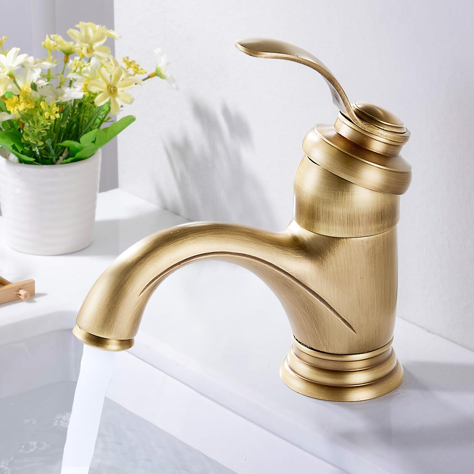 Robinet Salle De Bain Rétro Laiton - Mitigeur Lavabo Vintage Floral - Argenté - Chaud/Froid