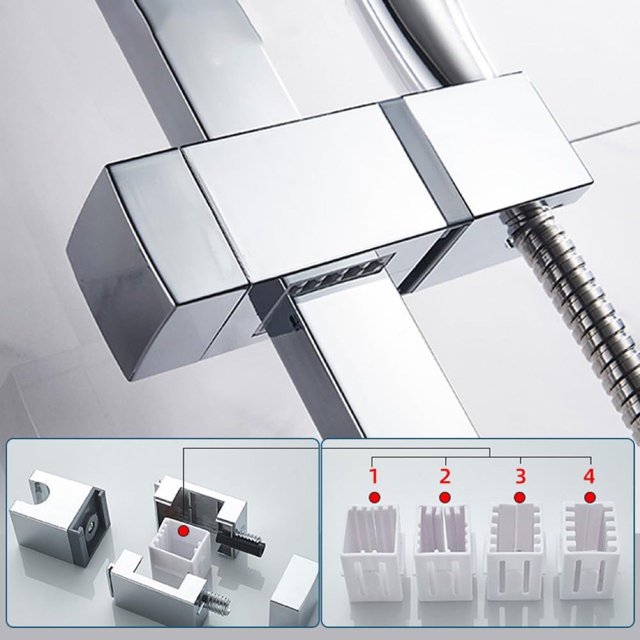 Support de douche universel, support de pommeau de douche réglable, support de pommeau de douche carré, diamètre réglable, installation facile - 4