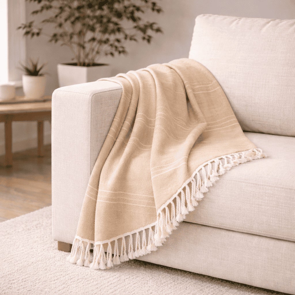 Plaid Polyvalent à Carreaux 300x260cm Arienzo Beige Donegal Collections - 5