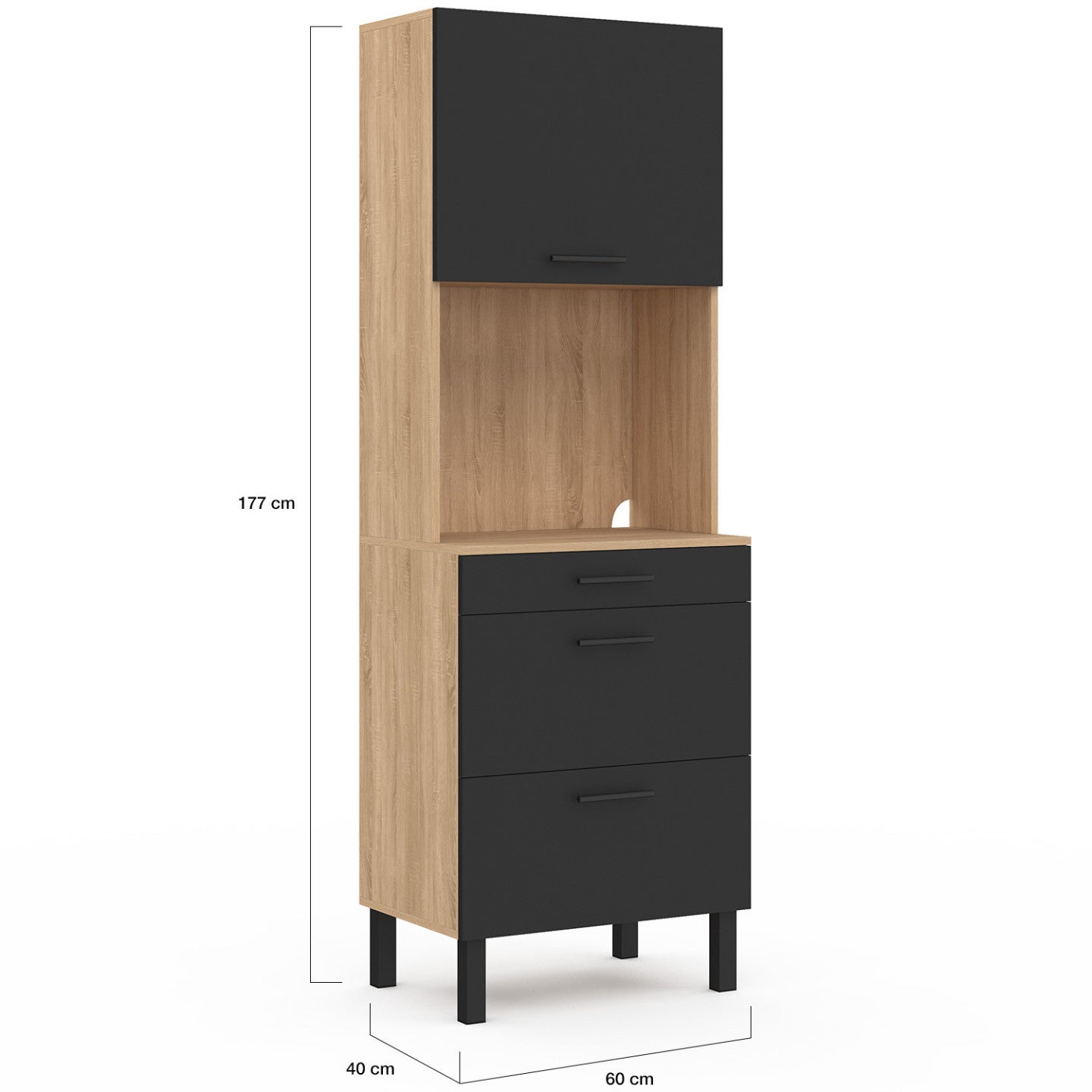 Colonne de cuisine micro-ondes et casserolier 60 cm CINA 2 portes façon hêtre et noir - 5