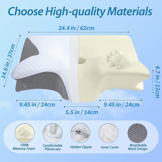 ORGAS Cuscino Ortopedico A Farfalla In Memory Foam - 67x40x14 Cm, Bianco E Blu, Traspirante