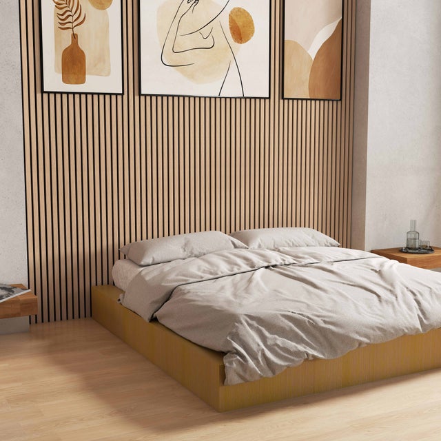 Lot de 3 panneaux muraux acoustiques décoratifs en bois MDF 240 x 60 cm, finition chêne foncé, excellente isolation acoustique, installation simple